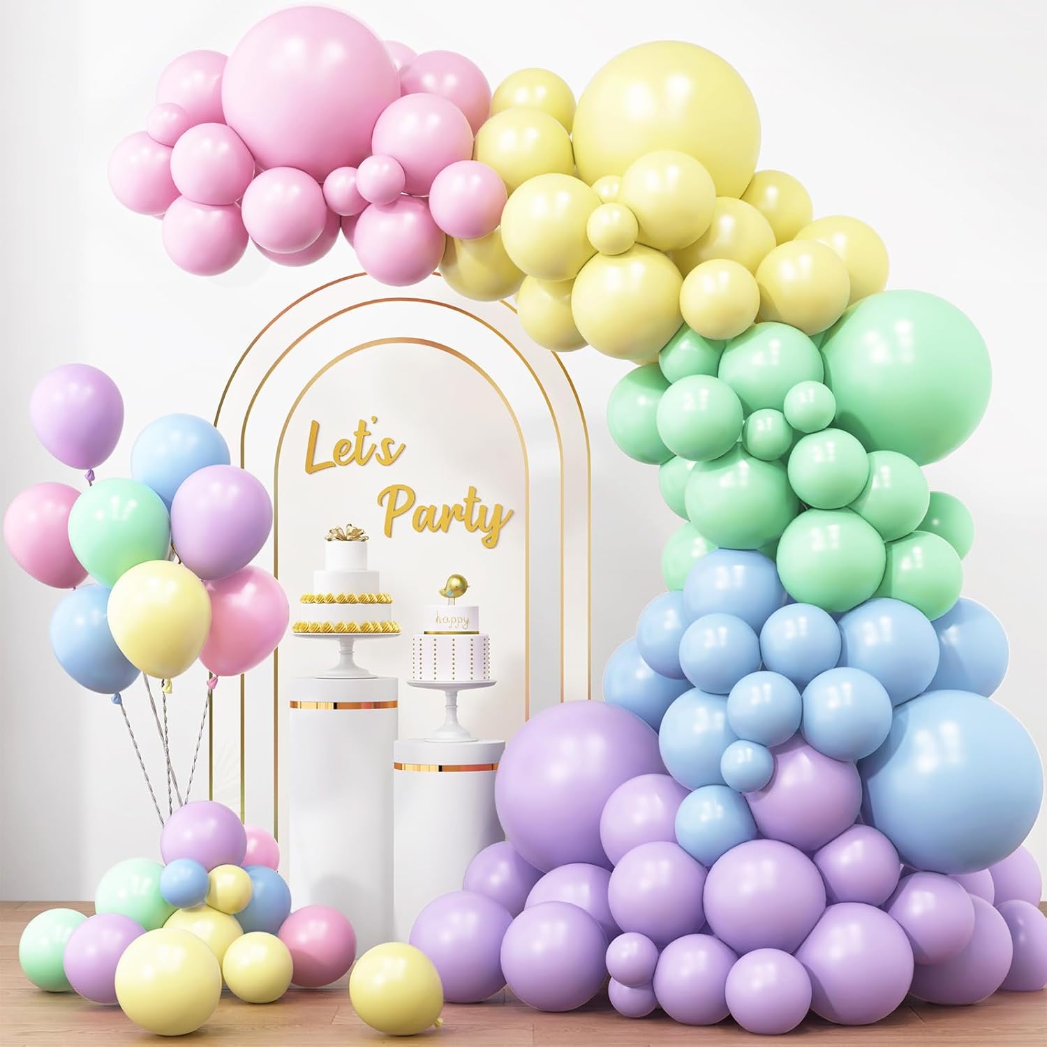 RUBFAC 154pcs Pastel Balloons Different Sizes 18 12 10 5 Inch, Latex Macaron Rainbow Balloons Arch Kit for Easter Themed Party Birthday Wedding Baby Shower Grad Anniversary Decoration