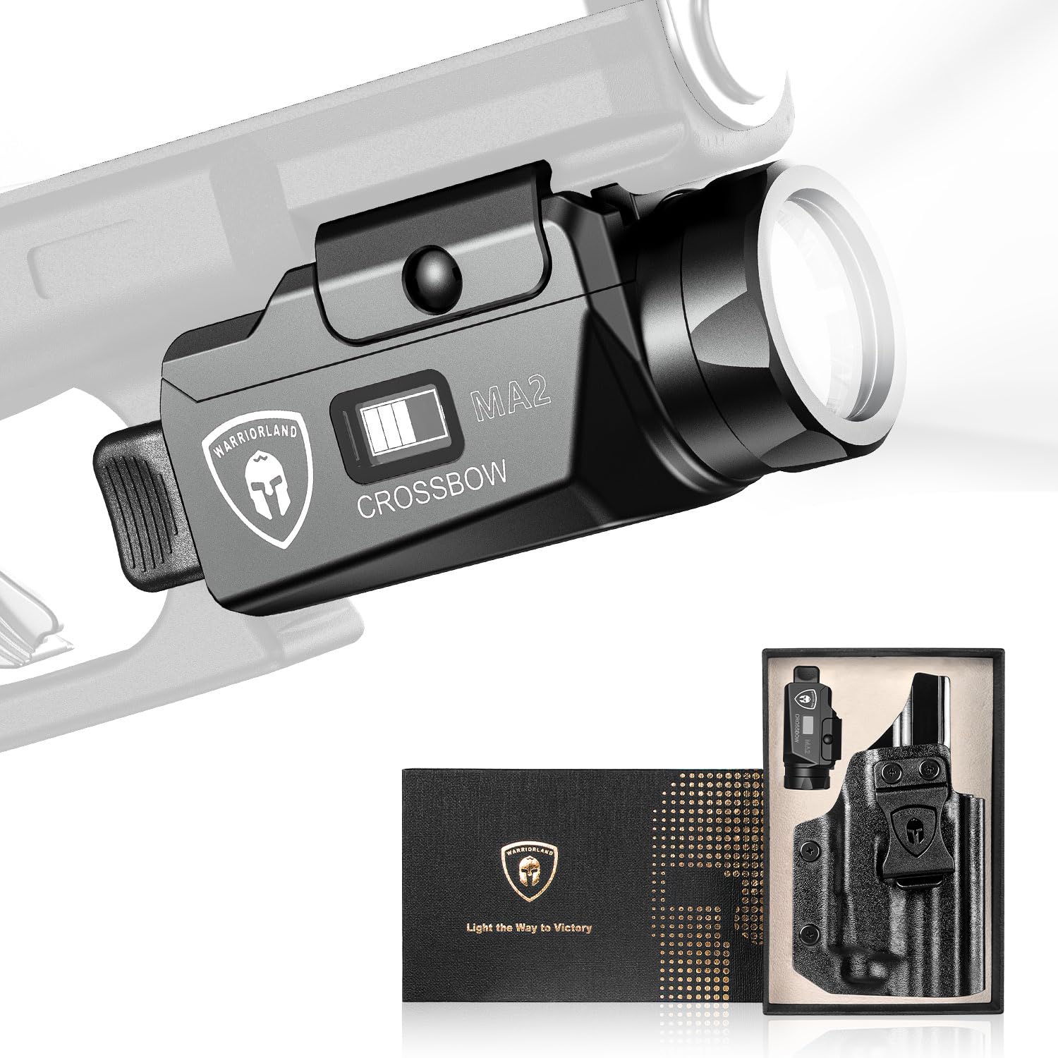 WARRIORLAND MA2 Pistol Light with Holster Fit for S&W M&P 9 M2.0/M1.0 Compact 4.0'' Barrel, 800-lumen LED Weapon Light Pistol Flashlight & Right-Hand IWB Holster, Rechargeable | Screen Power Indicator