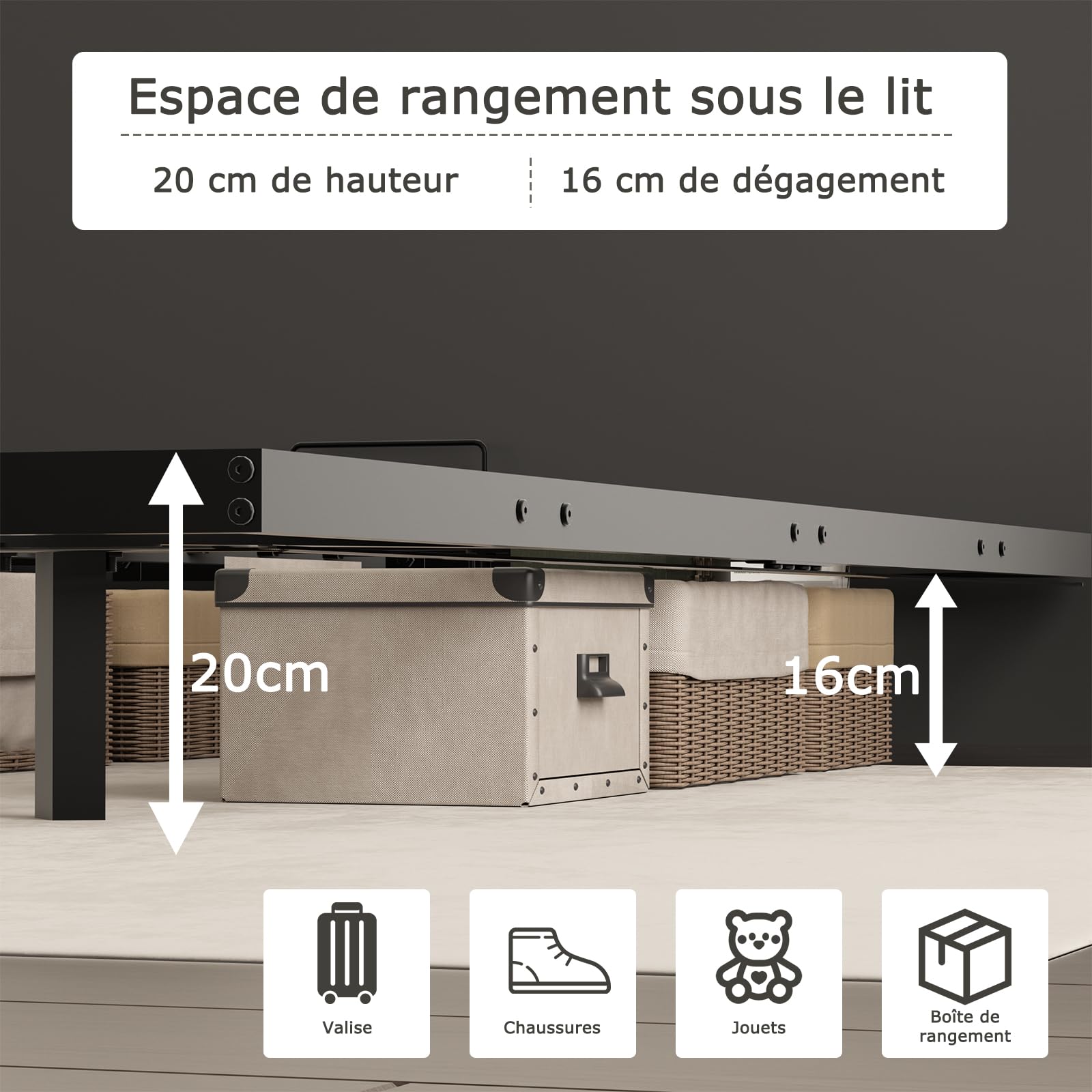 DEWINNER 140 x 200 Matelas à mémoire de Forme et Cadre de Lit LED avec Sommier,22 cm Épaisseur,Parfait Soutien Haute Resilience Ultra Respirante,Matelas réversible à Deux Faces entièrement utilisables