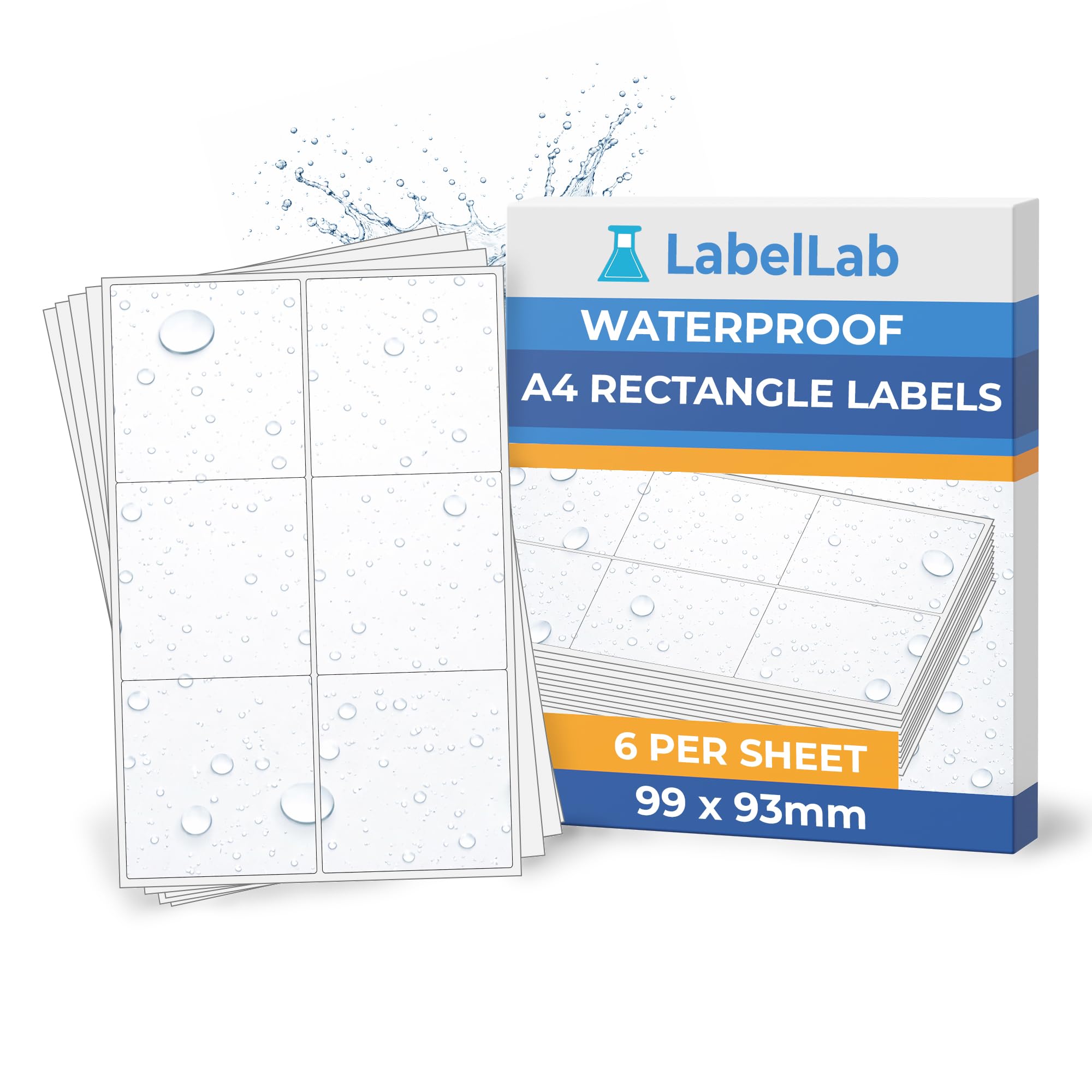 Waterproof A4 Rectangle Labels for Laser Printers – Plastic Sheet Labels, Strong Adhesive – 6 Per Sheet (99 × 93 mm), 500 Sheets – LabelLab