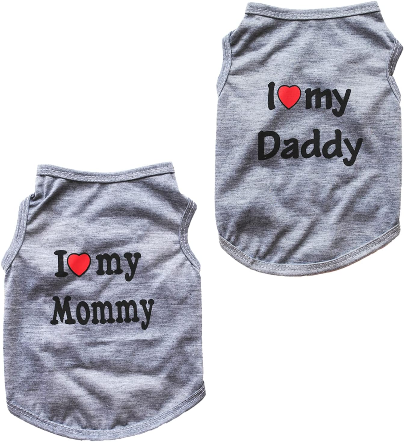 JZS Dog Shirt Clothes I Love My Mom/I Love My Dad Puppy Cat T Shirt Apparel for Small Dog(Grey,M)