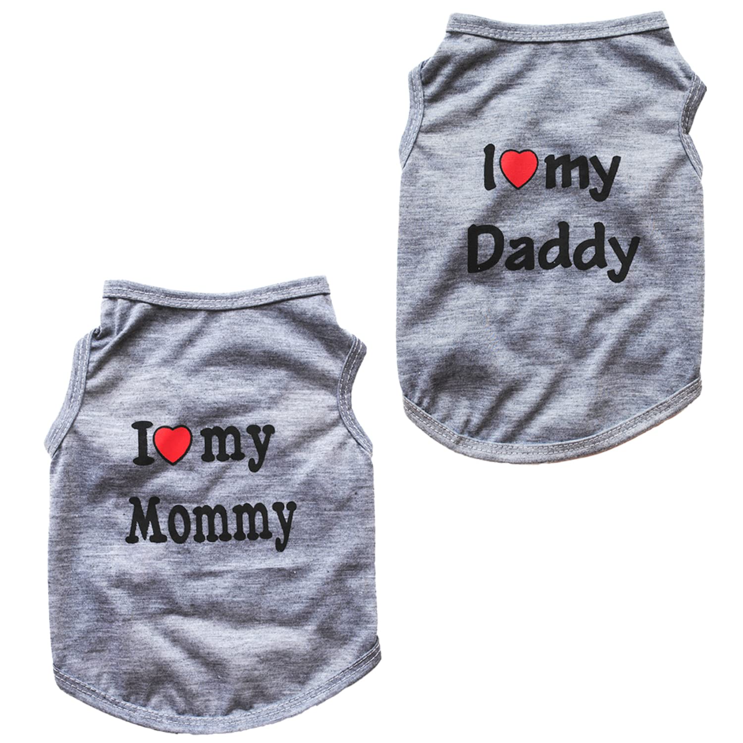 JZS Dog Shirt Clothes I Love My Mom/I Love My Dad Puppy Cat T Shirt Apparel for Small Dog(Grey,M)