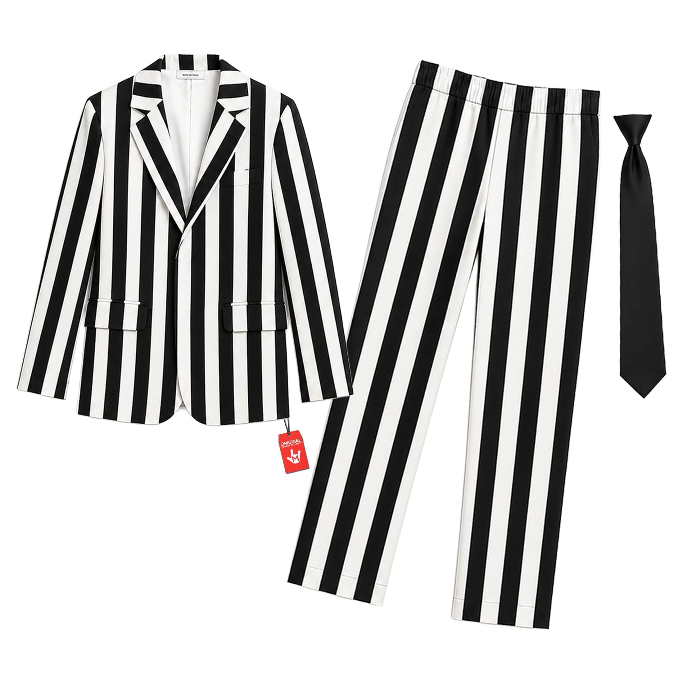 Fun Shack Disfraz Fantasma Hombre, Disfraz a Rayas Halloween Hombre | Chaqueta a Rayas, Pantalón Negro & Corbata, Estilo Monocromático, Perfecto para Halloween, Ideal para Disfrazarse