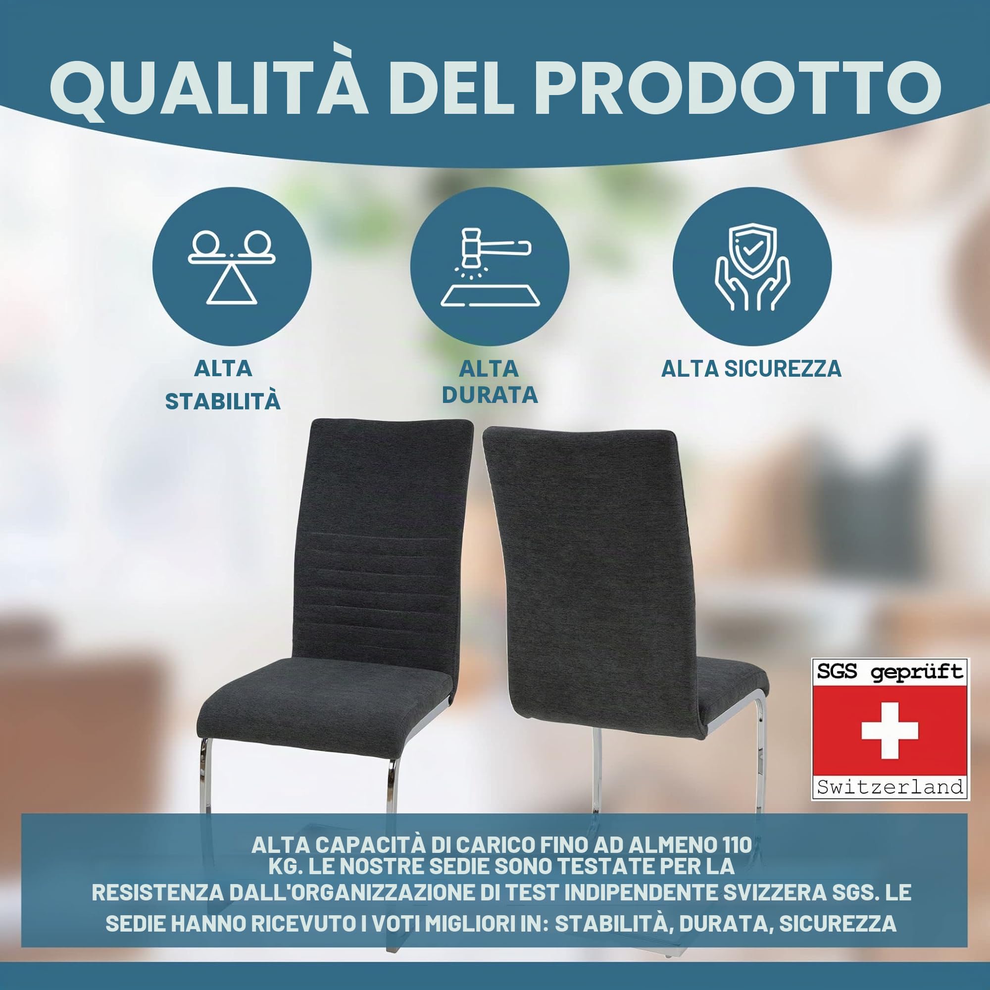 Albatros Sedia a Sbalzo Lugano Set di 4 Sedie, Grigio, SGS Testato