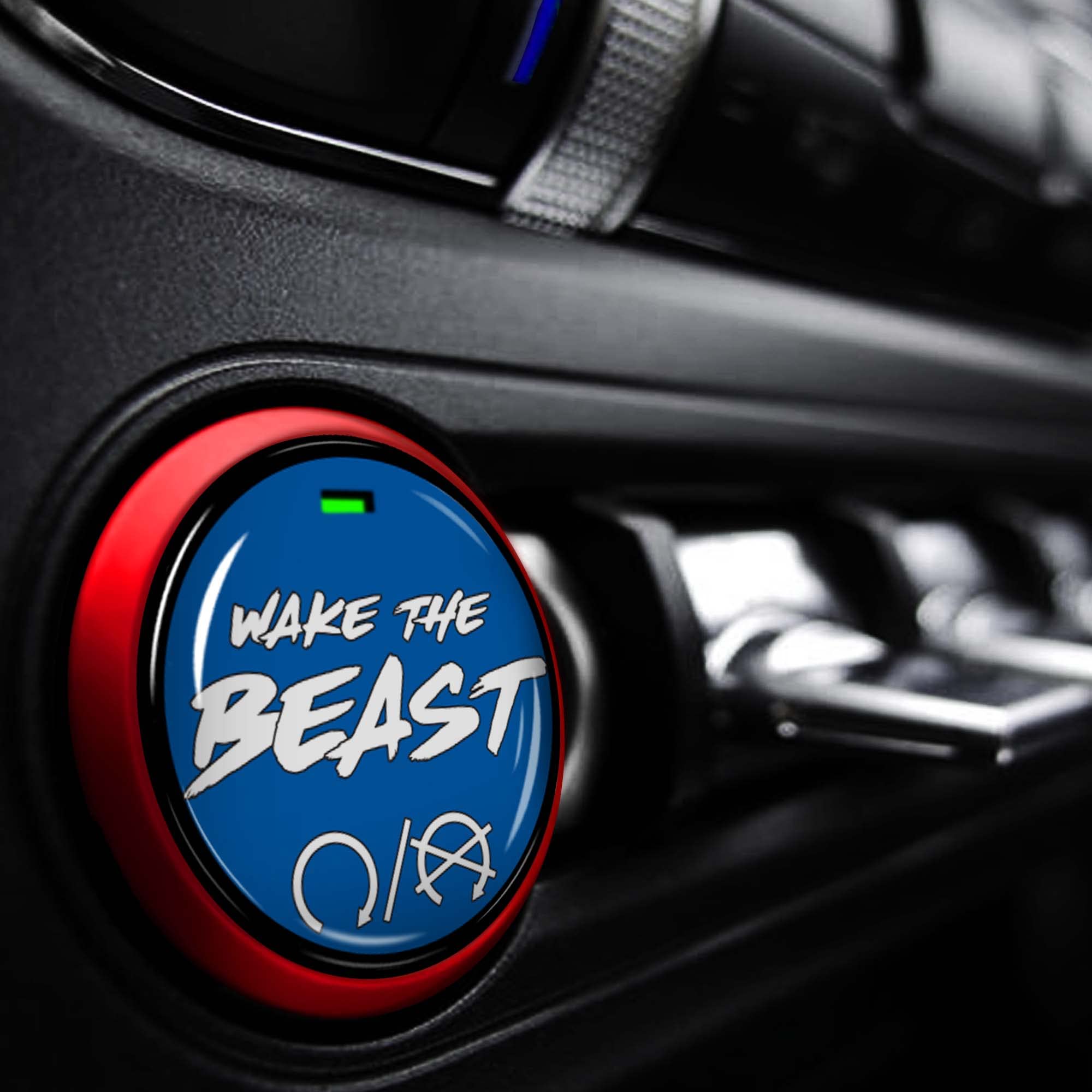 Wake The Beast Button Cover Compatible with Ford Mustang S550 Coyote GT GT350 GT500 Bullitt Ecoboost - Gel Decal Overlay for Start Stop Keyless (Blue) MU-12