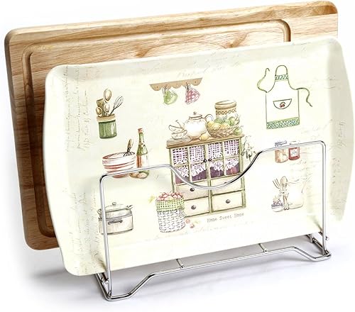 LENITH Estante para tabla de cortar, organizador de tabla de cortar, soporte para encimera de cocina, ollas, tapas de sartén (color mediano)