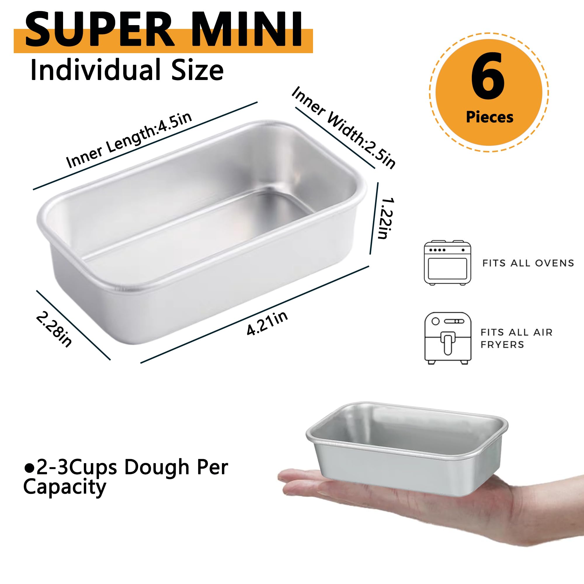 Mini Loaf Pans for Baking Bread: 6Pcs Aluminum Mini Bread Loaf Pans, Bread Baking Pans Set for Oven Homemade Bread, Small Banana Bread Pan, 4.5 X 2.5 Inch