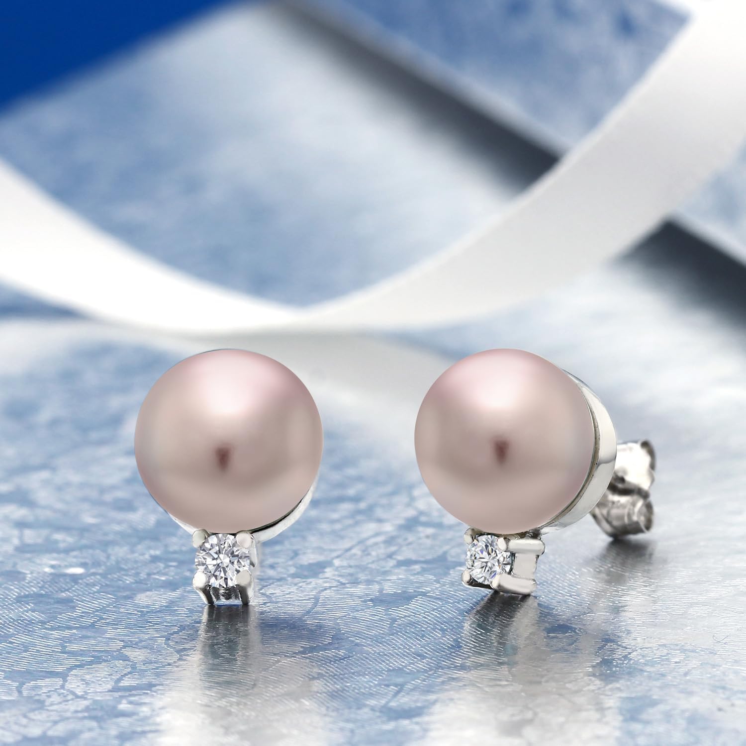 Gem Stone King Purple Lavender Cultured Freshwater Pearls and Gemstone Birthstone Stud Earrings For Women in 925 Sterling Silver | Pearl: 9MM and 2MM Round Accent | Fine Jewelry for Her Mom Wife
