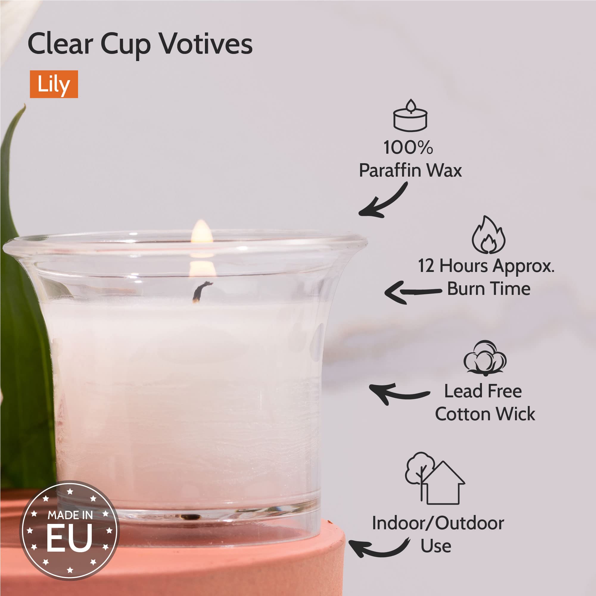 Hyoola Bougies Parfumées Votives Bougies Bougeoir Transparent - Lys - Durée de Combustion 12 Heures - Lot de 4 - Fabrication Européenne