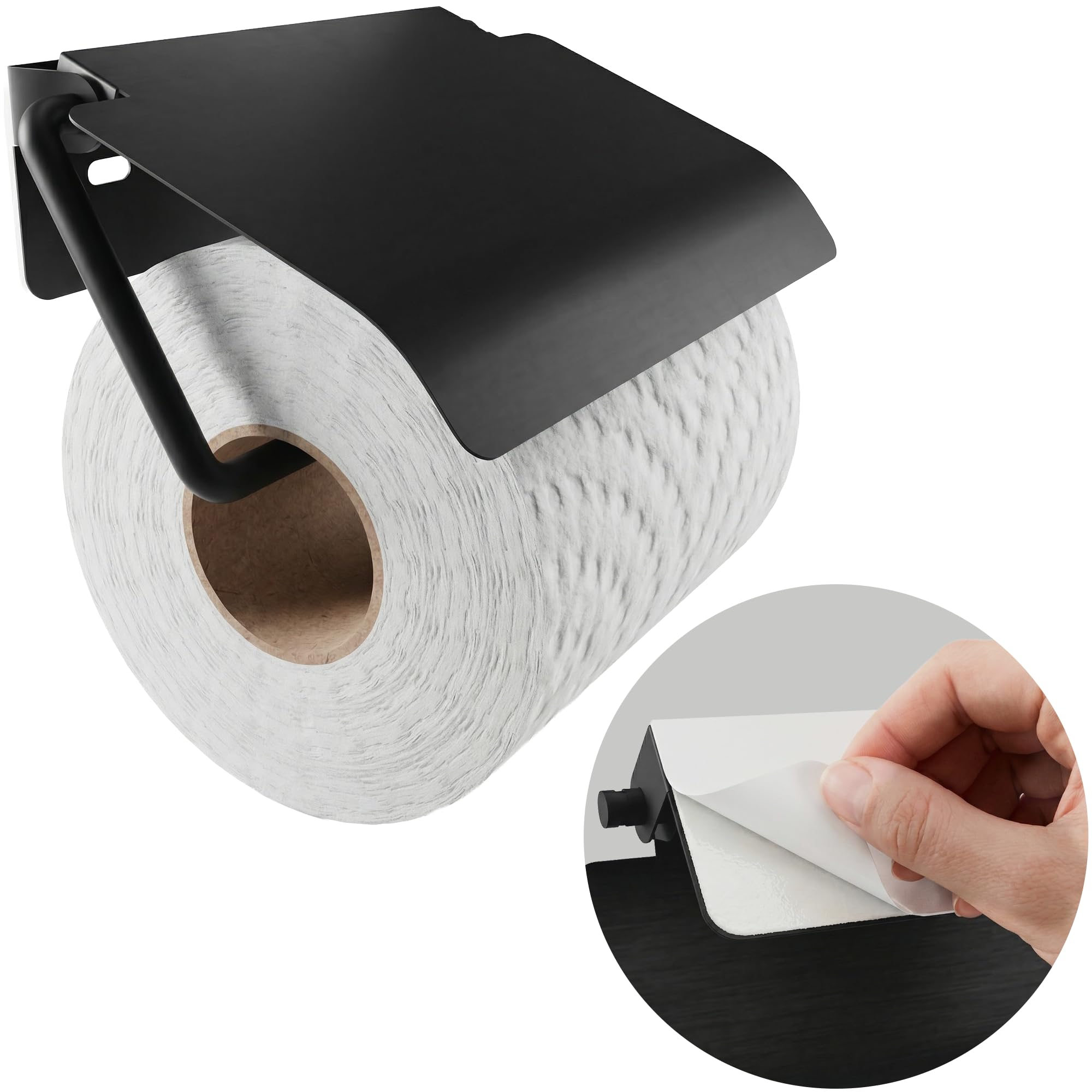 Minismus toilettenpapierhalter mit Abdeckung, hält die Rolle trocken und sauber, klopapierhalter mit starkem Klebe-Pad für bohrfreie Montage und Wandschrauben für stabilen Halt