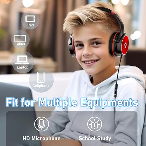 Miniatura 8 de Auriculares para niños con limitador de volumen seguro de 85 dB94 dB para adolescentes y niños, auriculares estéreo HD plegables para Kindle