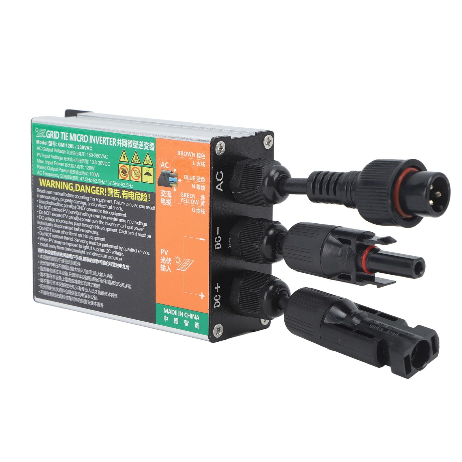 Solar-Wechselrichter, Grid-Tie-Mikro-Wechselrichter aus Aluminiumlegierung, 180 W, AC220V, Sinus-, Stapelbarer Schaltkreisschutz für Camping, Wohnmobil, Solarstromnutzung