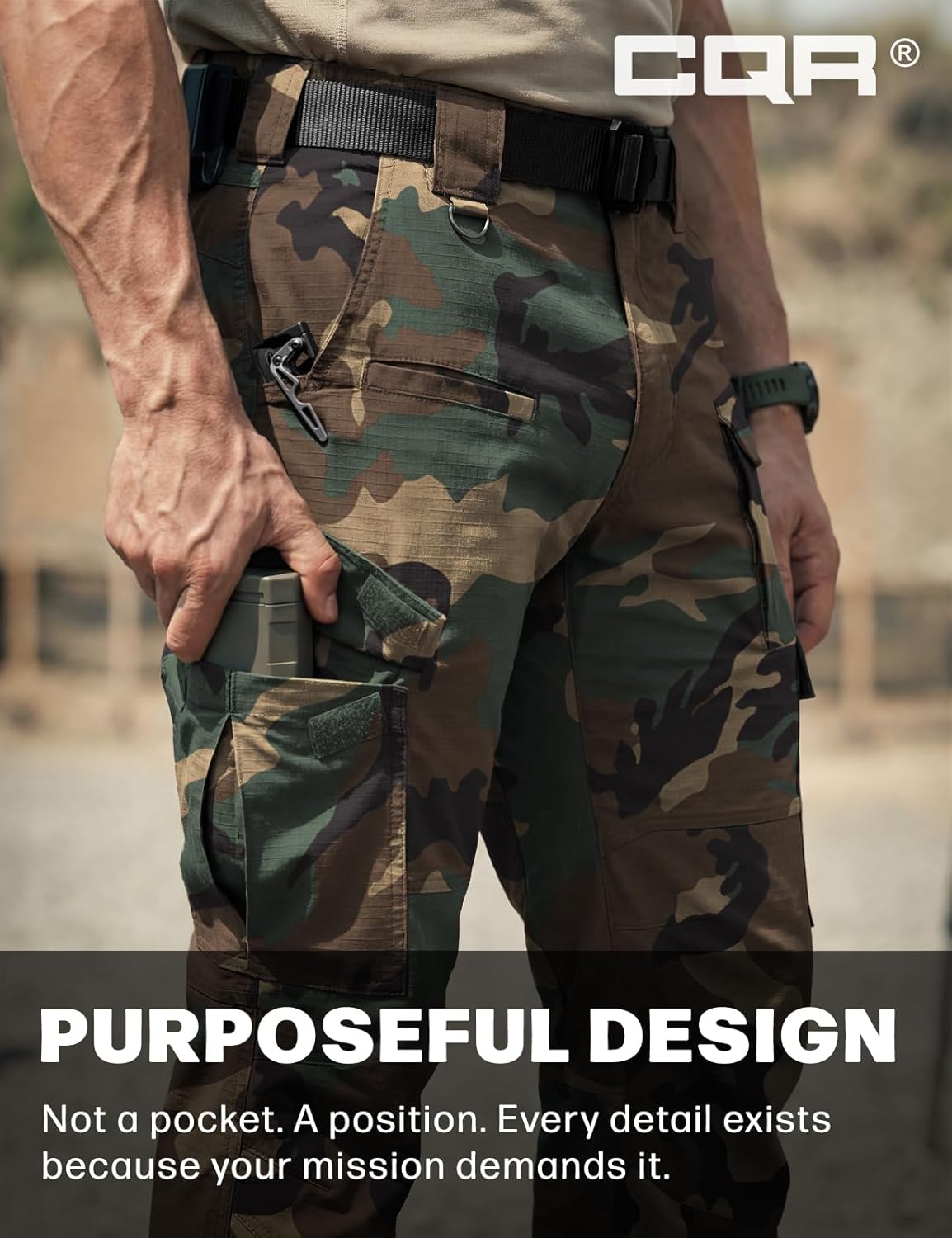 CQR Men's Flex Ripstop Tactical Pants, Water Resistant Stretch Cargo Pants, Lightweight EDC Hiking Work Pants