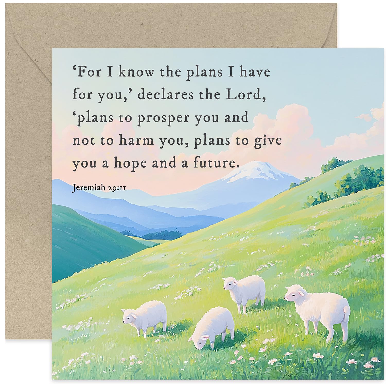 For I Know The Plans' Charming Religious Christian Greeting Card - Lamb In Fields Art Design - Sweet Encouraging Gift for Him Her - Friends Famly Card