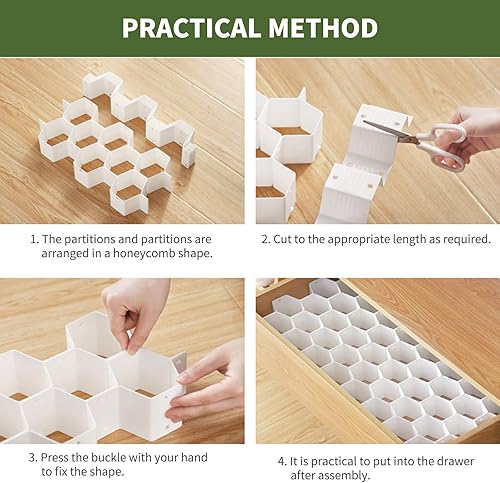 Miniatura 6 de Organizador para cajones con divisor en forma de panal de abejas, ajustable, para ropa interior, cinturones, bufandas, calcetines (gris (2 unidades))