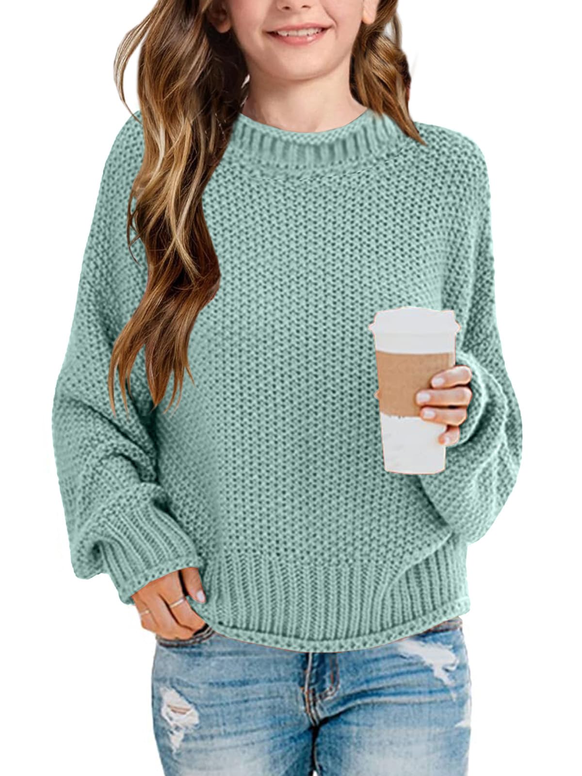 Seiciviy Trendy Cozy Knit Crew Neck Sweater for Teen Girls