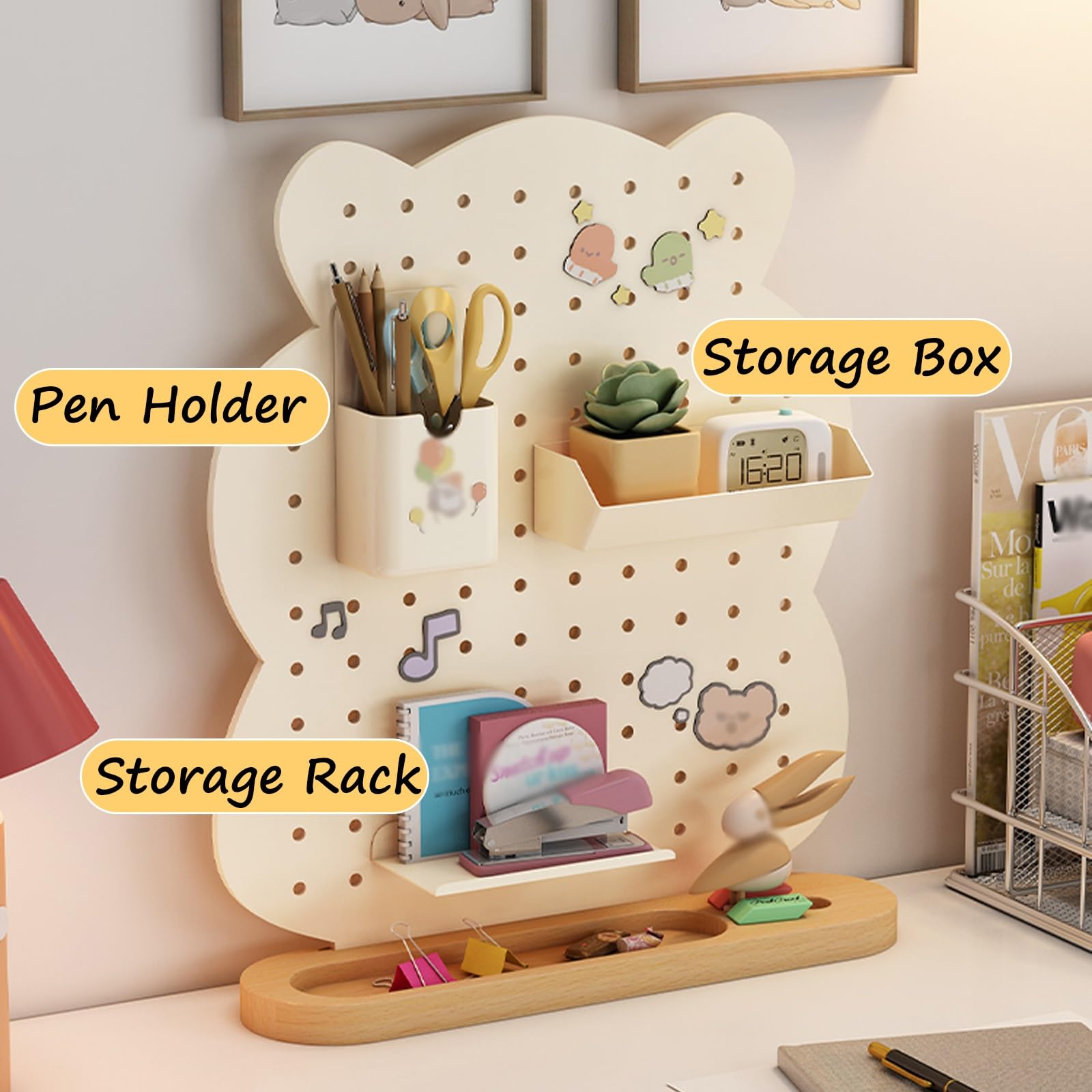 Banco da Lavoro Garage Pannello Porta Attrezzi, Pannello Forato con Base in Legno Massello, Scaffale Portaoggetti con Gancio per Pannello Forato, per Ufficio, Dormitorio, Scrivania di Casa(33.7*39.4cm