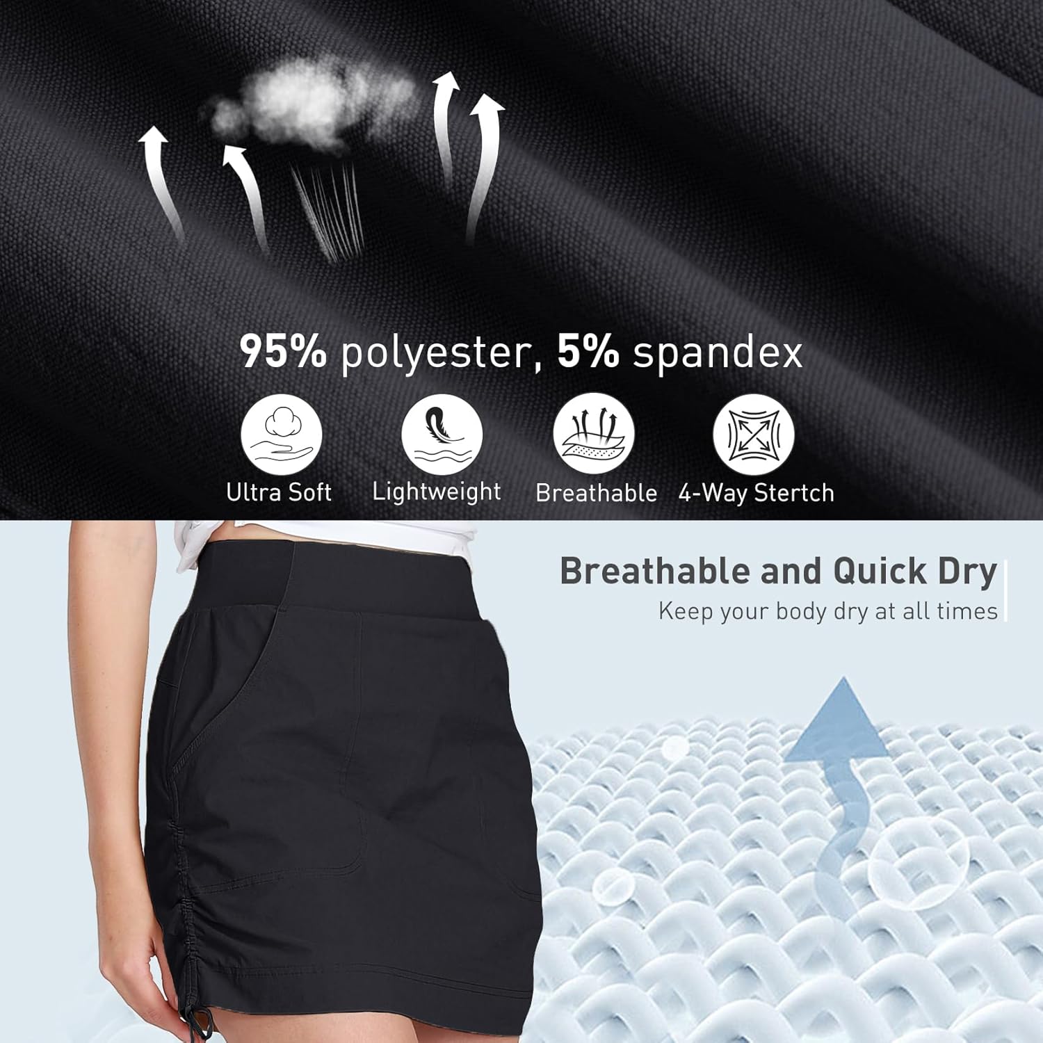 CAMEL CROWN Women's Cargo Skirts Tummy Control Golf Skorts Casual Quick Dry Tennis Skirt with Pockets Active Hiking Camping