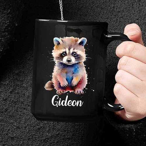 Miniatura 4 de Tazas de café de mapache, regalos personalizados para los amantes del mapache, taza de cerámica de animales, taza de mapache de acuarela con nombre