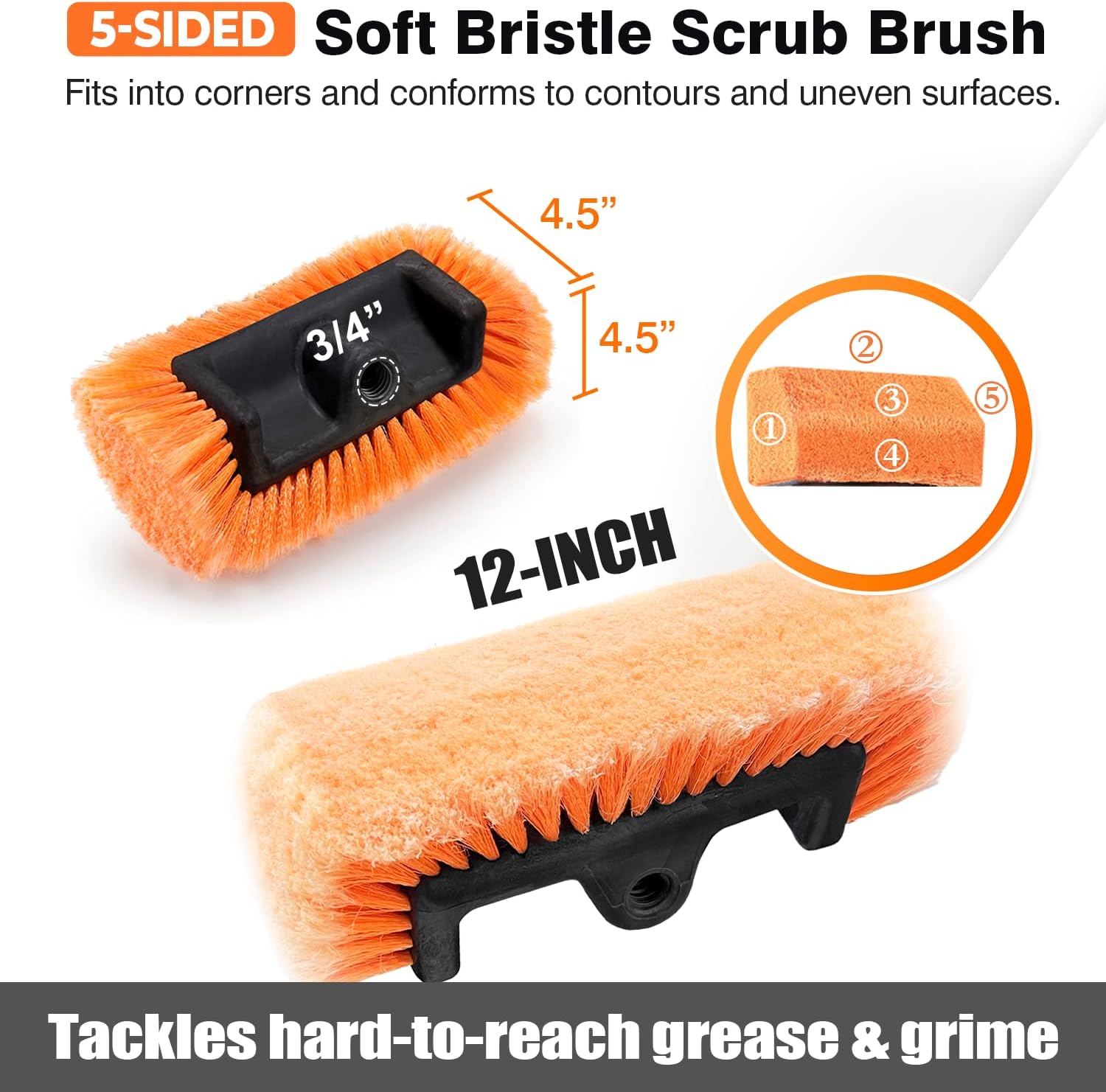 4-12FT Car Wash Brush with Long Handle, 12-Inch Soft Bristle, with Aluminium Telescoping Pole, for Cleaning Car, SUV, RV, Boats, House Siding, Floors, Solar Panels, and More