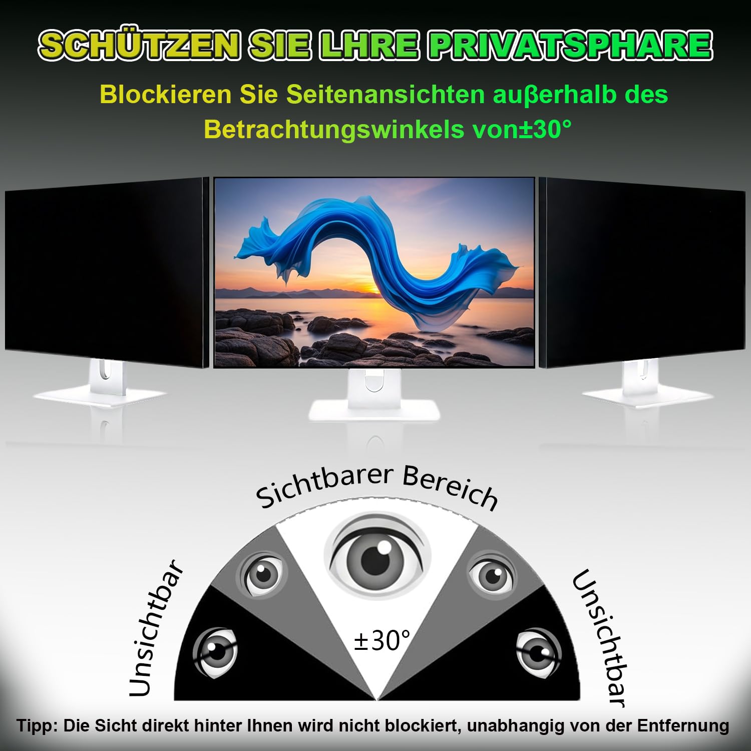Magnetischer Sichtschutzfolie für 23.8 Zoll 16:9 Monitor - Blaulichtfilter & Blendschutz, Abnehmbar Blickschutzfolie | Beidseitig Verwendbarer Acryl-Blickschutzfilter
