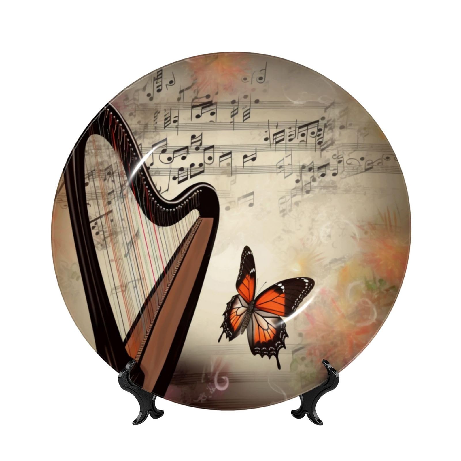Porcelaine anglaise décorative harpe et papillon pour salon et bureau