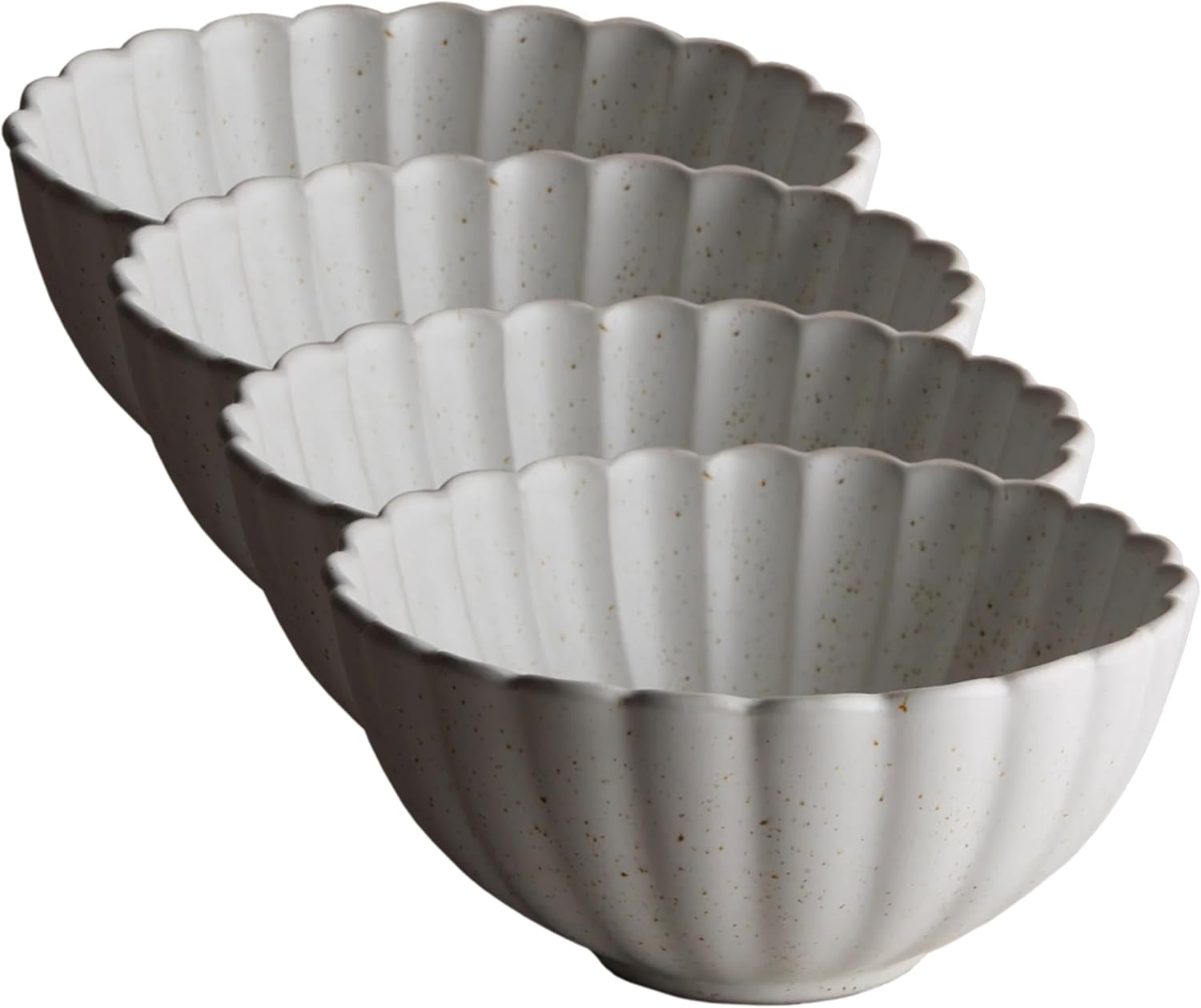 Goodies White Classic Flower Bowls (Set of 4), Handmade Ceramic, Glazed, Dishwasher Safe, Microwave Safe, Petal Shaped Design, Durable, Stackable, Elegant Dinnerware, 6 Inch, 16 oz