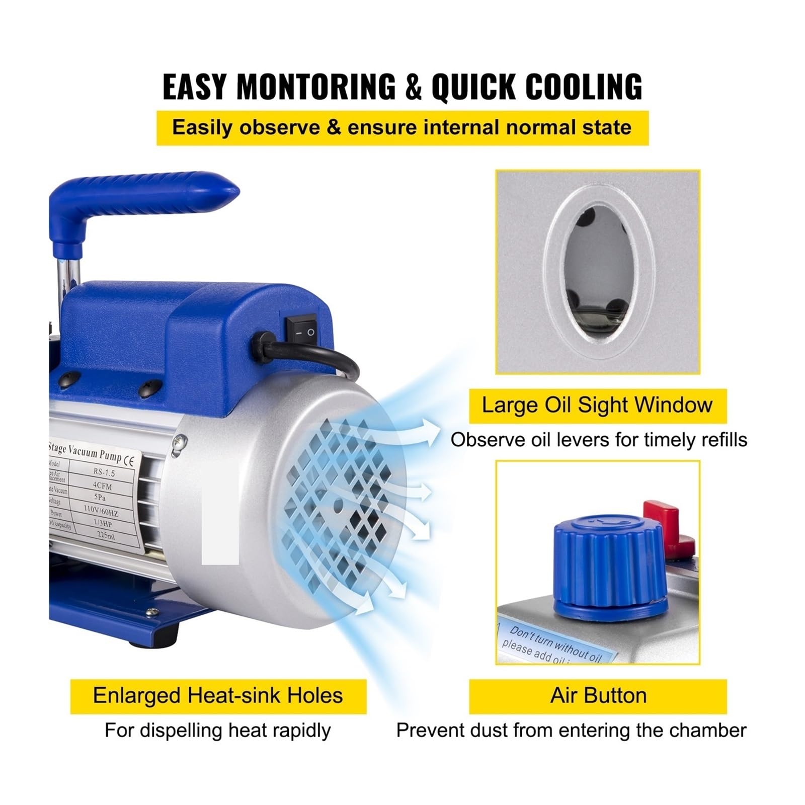 Pompa próżniowa, Pompa próżniowa, 4CFM 1/3HP czynnika chłodniczego HVAC Chłodzenie z zestawem odgazowującym komory próżniowej do domowej klimatyzacji