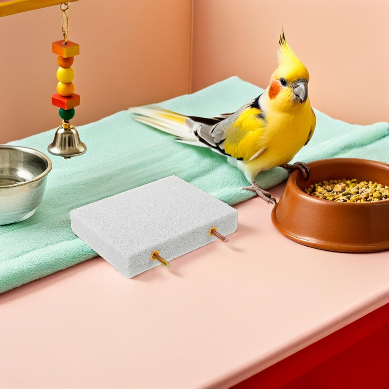 Tofficu Lot de 2 Perchoirs à Broyage en Pierre Naturelle pour Perroquets et Petits Oiseaux – Plateforme Rectangulaire 100% Pierre à Aiguiser pour Griffes – Accessoire Cage Oiseaux Adapté
