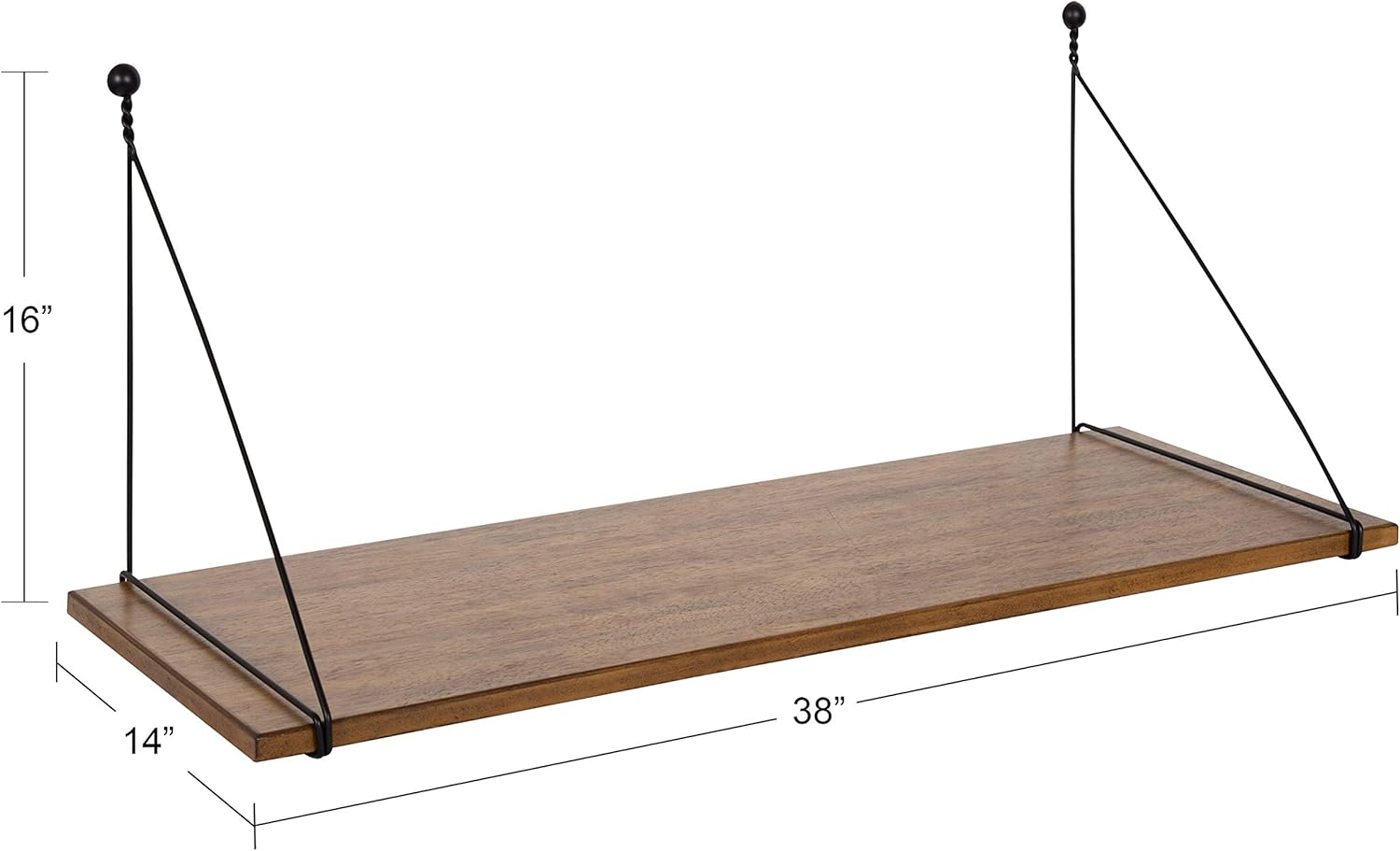 Kate and Laurel Vista Farmhouse Wall Mounted Desk, 38 x 14 x 16, Rustic Brown, Industrial Hanging Desk for Office and School