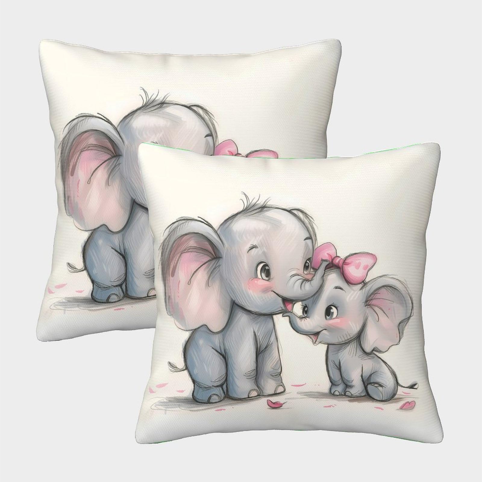 QFVANSIYO 3D Printed Cute Elephant Pillowcase Microfiber Bedroom Bedding Decor Elephant Pillow Cover Soft for Adults Teens 40x40cm