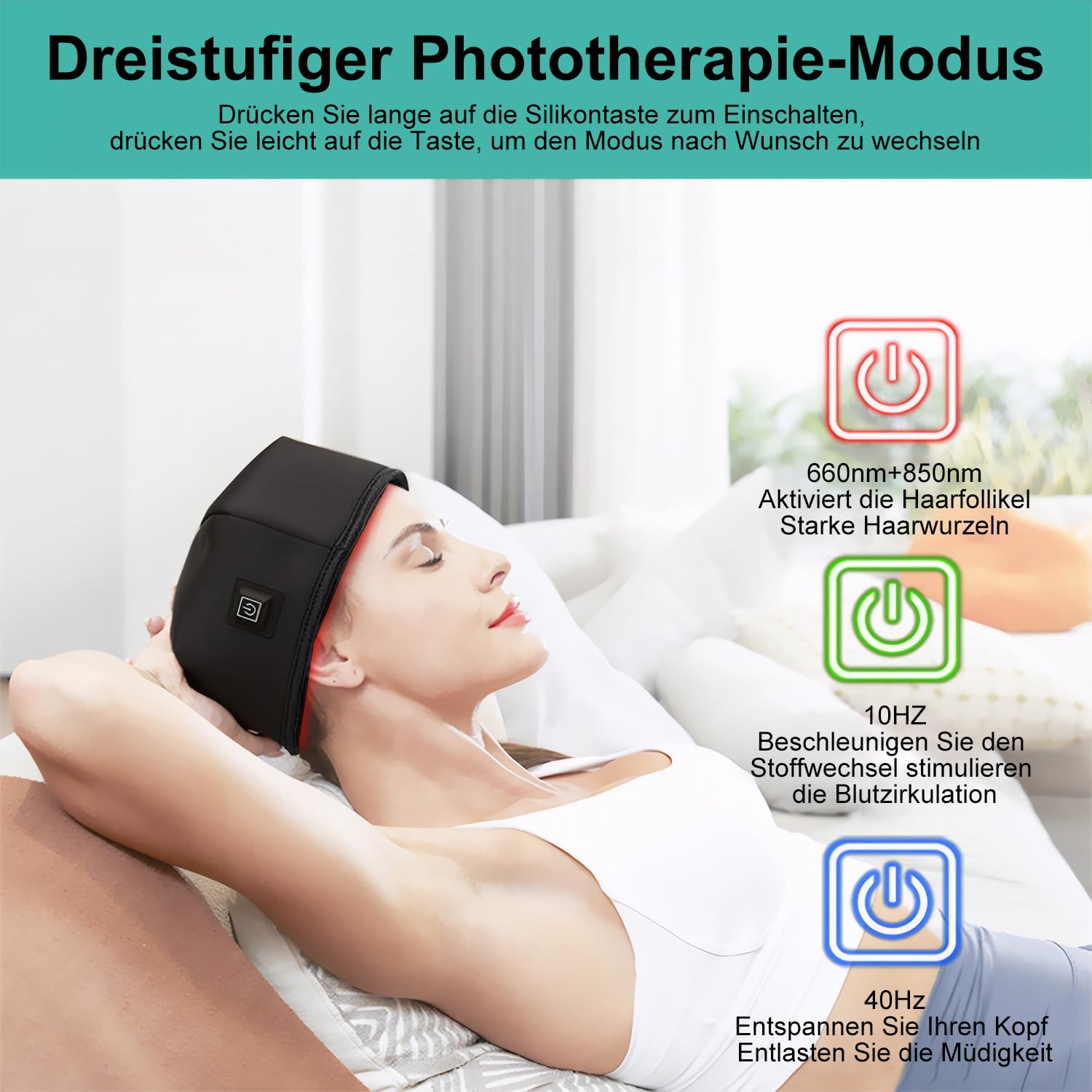 Rotes Licht Therapie Cap für Haarwachstum, Infrarot-Licht Haarwachstum Gerät, 120 LEDs, 660nm 850nm Wellenlängen für Männer und Frauen, Einheitsgröße, verkabelt