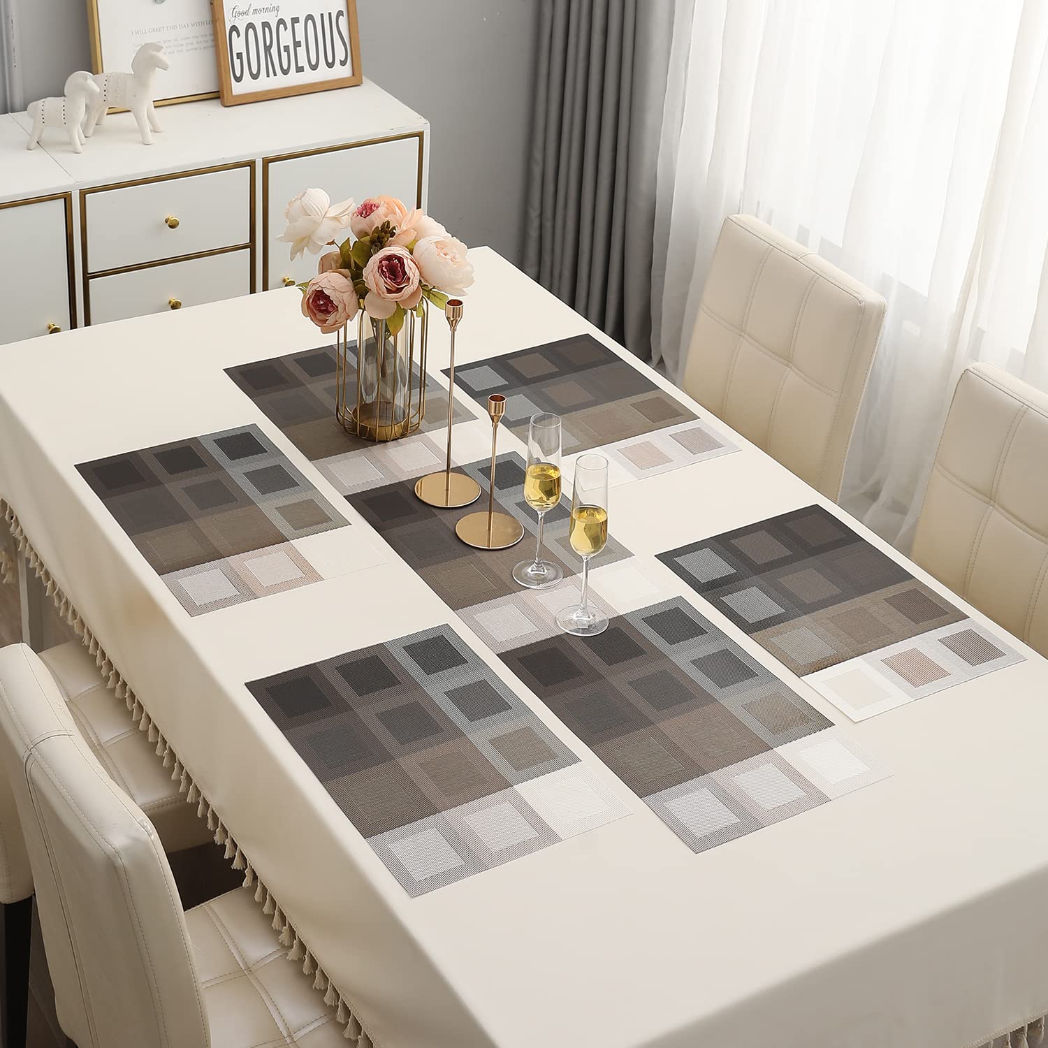 HOKIPO Geometric Grey Placemats - Set of 6 -32