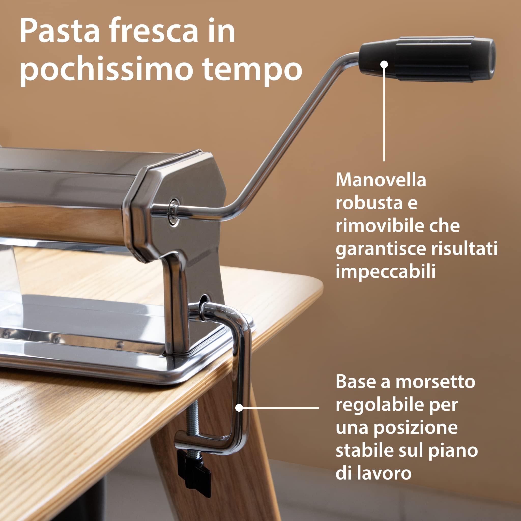 ADE Macchina per pasta manuale di alta qualità | 7 spessori di pasta per lasagne spaghetti fettucine | extra: Asciugatrice e spazzola per la pulizia della pasta | Macchina per la pasta in acciaio inox