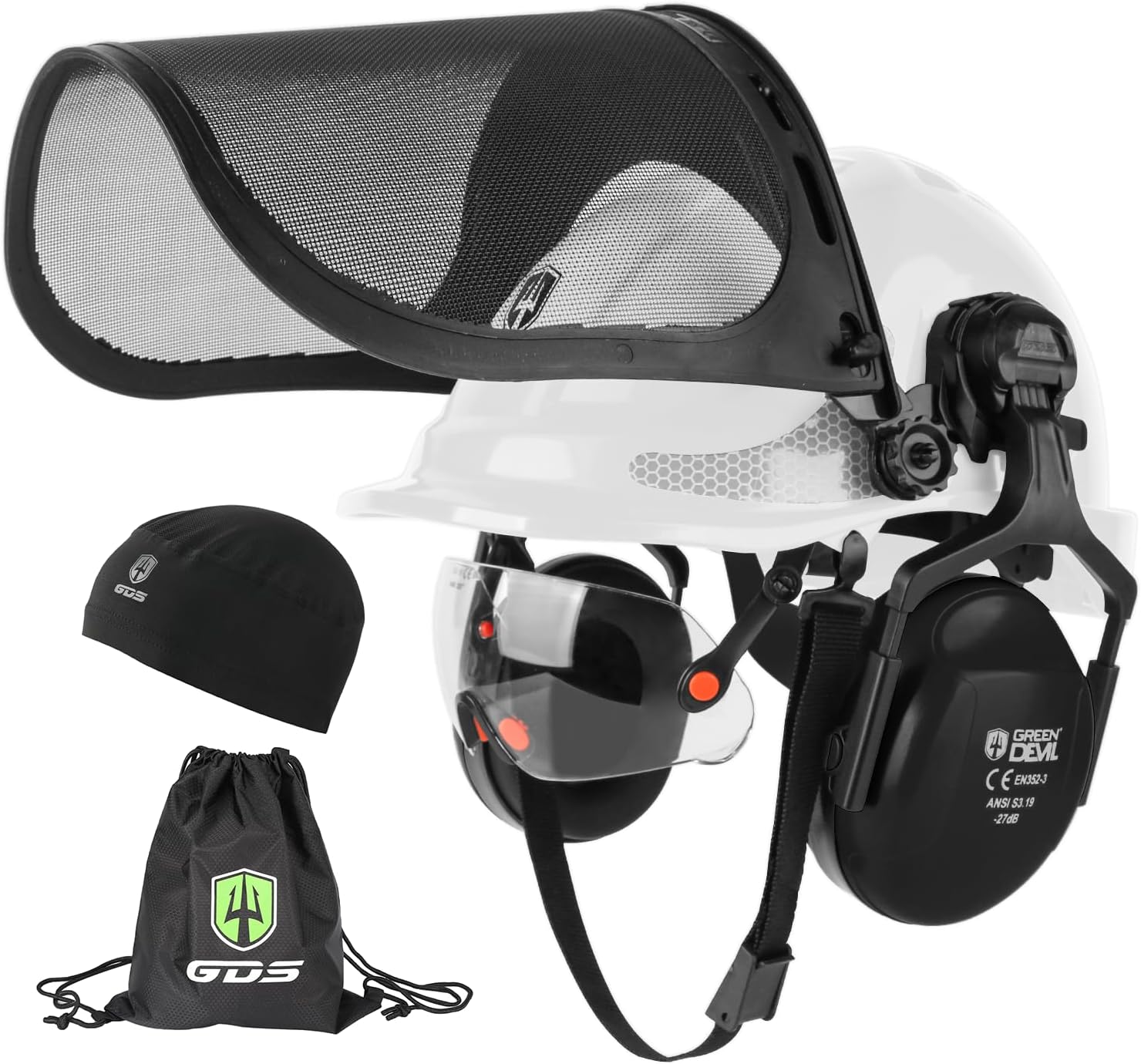 GREEN DEVIL Chainsaw Safety Protective Helmet Forestry Helmet with Build-in Visor Mesh Face Shield Ear Muffs 4 in 1 Ideal for Arborist Tree Work DIY Outdoor Logging Hard hat