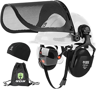 GREEN DEVIL Chainsaw Safety Protective Helmet Forestry Helmet with Build-in Visor Mesh Face Shield Ear Muffs 4 in 1 Ideal for Arborist Tree Work DIY Outdoor Logging Hard hat