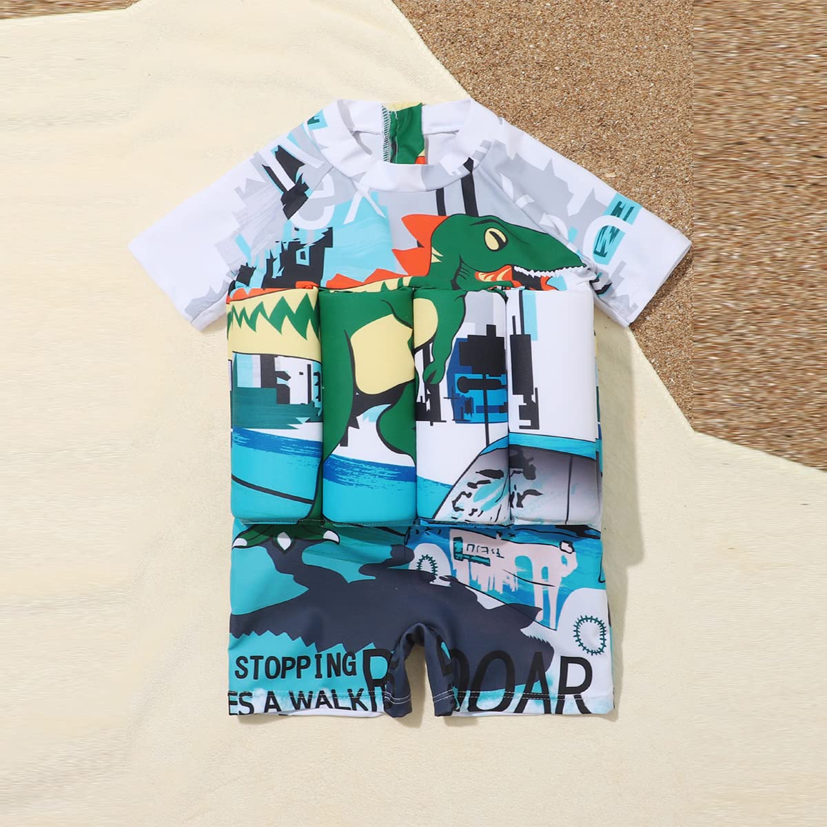 Bébé Garçon Tout-Petit Flotteur Maillot de Bain Une pièce Flottant Manche Courte Flottabilité réglable Maillots Vêtements de Plage d'été Rashguards