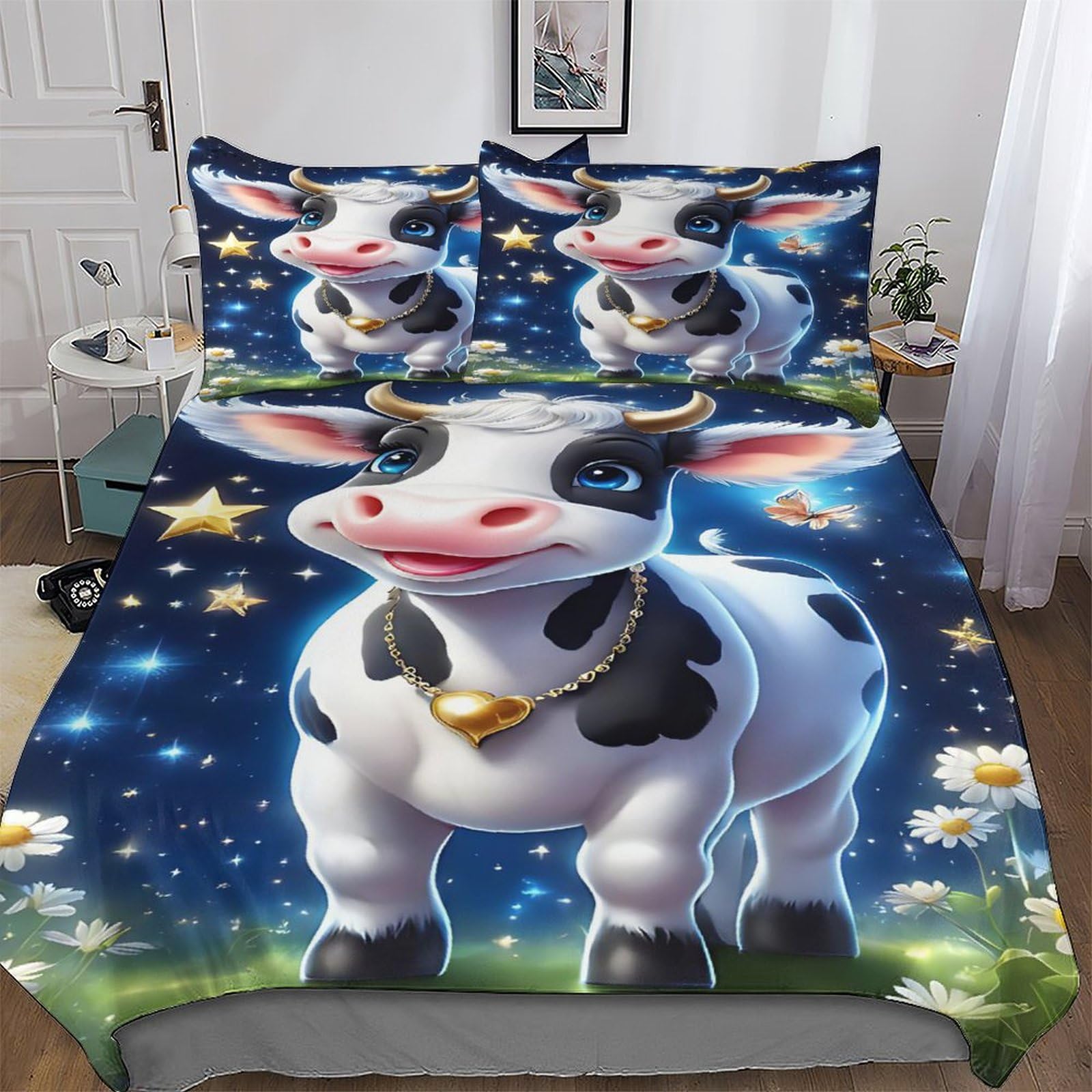 Housse de couette vache imprimé 3D pour une chambre d'enfant ludique et une ambiance campagne cosy