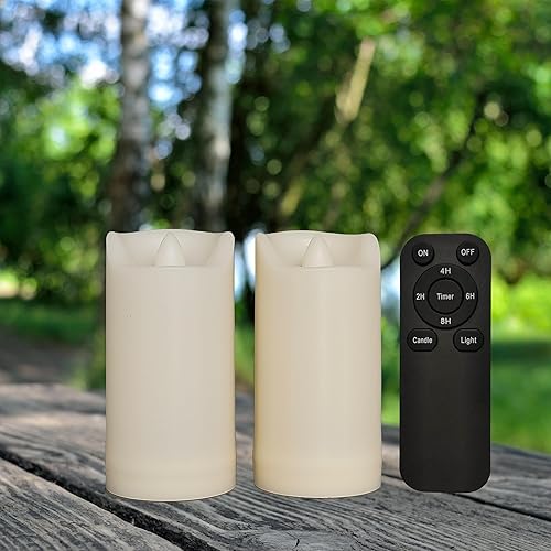 Miniatura 1 de iZAN Paquete de 2 velas LED sin llama a pilas con control remoto para exteriores, impermeables, parpadeantes, luces decorativas para Halloween,