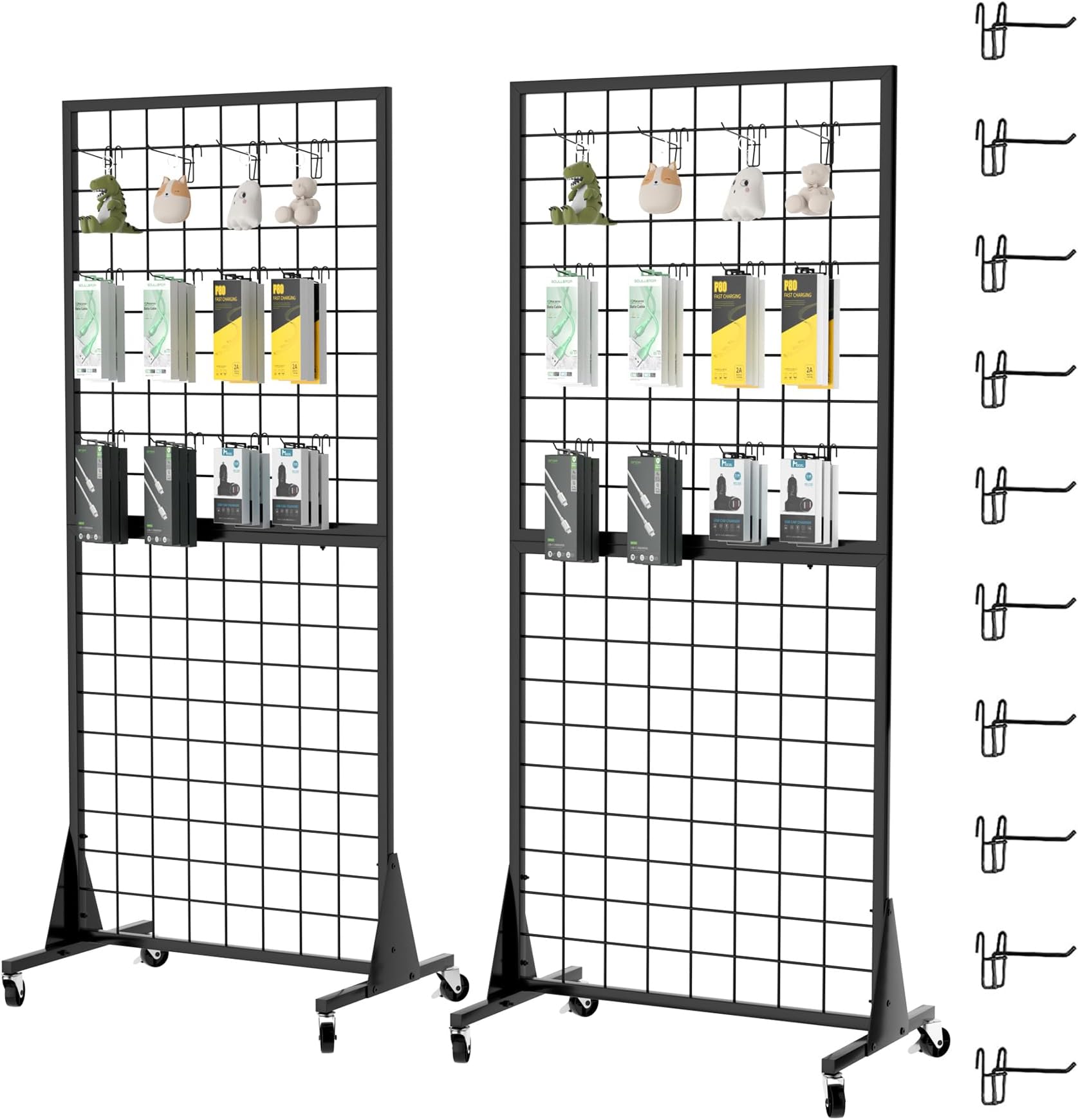 2-Pack 2'x5.5' Ft Gridwall Panel Display Stands 2'x5.5' Ft, Heavy Duty Floor Standing Retail Display Rack with Triangle Base for Retail Art Show