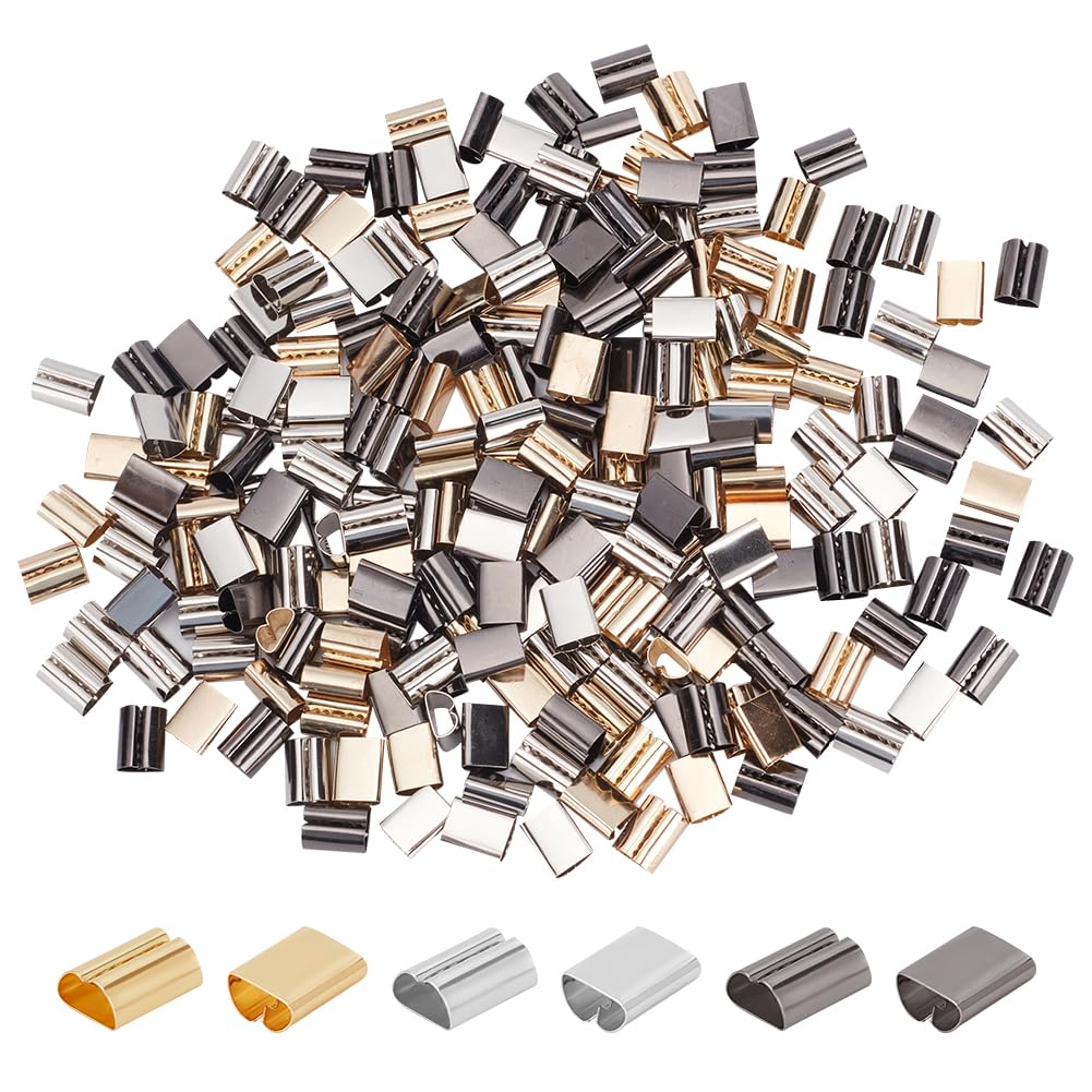 WADORN 300Pcs Iron Folding Crimp Ends, 3 Colors Crimp Over Cord Ends Terminators Ends Tips Terminators 5x9x12mm for DIY Jewelry Necklace Bracelet Tassel Pendant Leather Craft Making Accessories