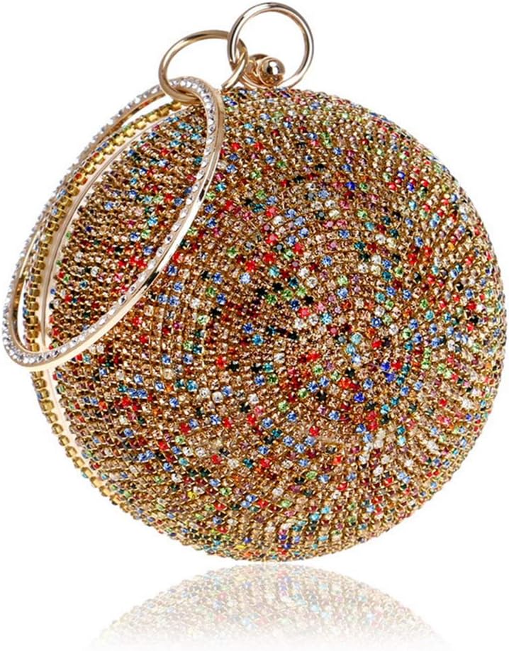 Ball Shape Clutch Purse Party Handbag Rhinestone Ring Handle Evening Bag
