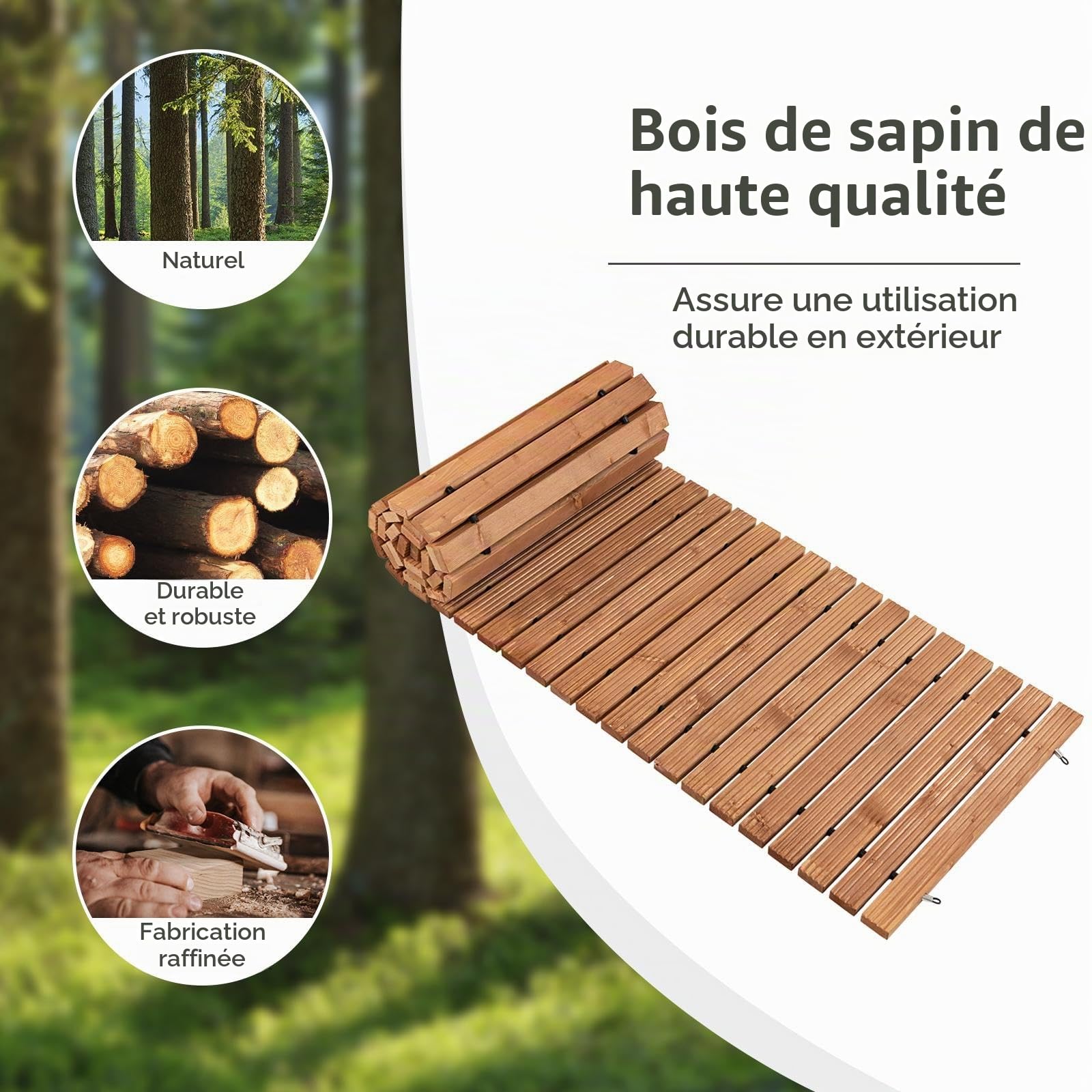 SOARS Allée Jardin, Chemin de Roulement en Bois de Sapin, avec Poignée & Fil Métallique, pour Pelouse, Jardin, Arrière-Cour (Brun Clair, 245 X 55 CM)
