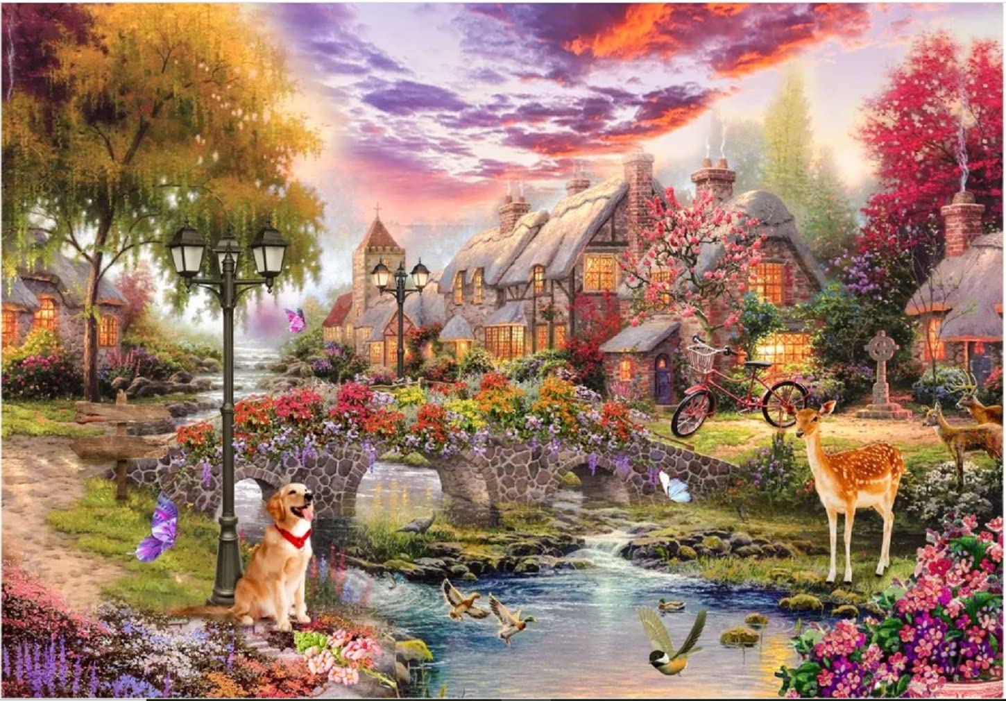 1000 Pieces Jigsaw Puzzle,Natural Scenery with Dog and Deer Puzzle Adults and Kids Children
