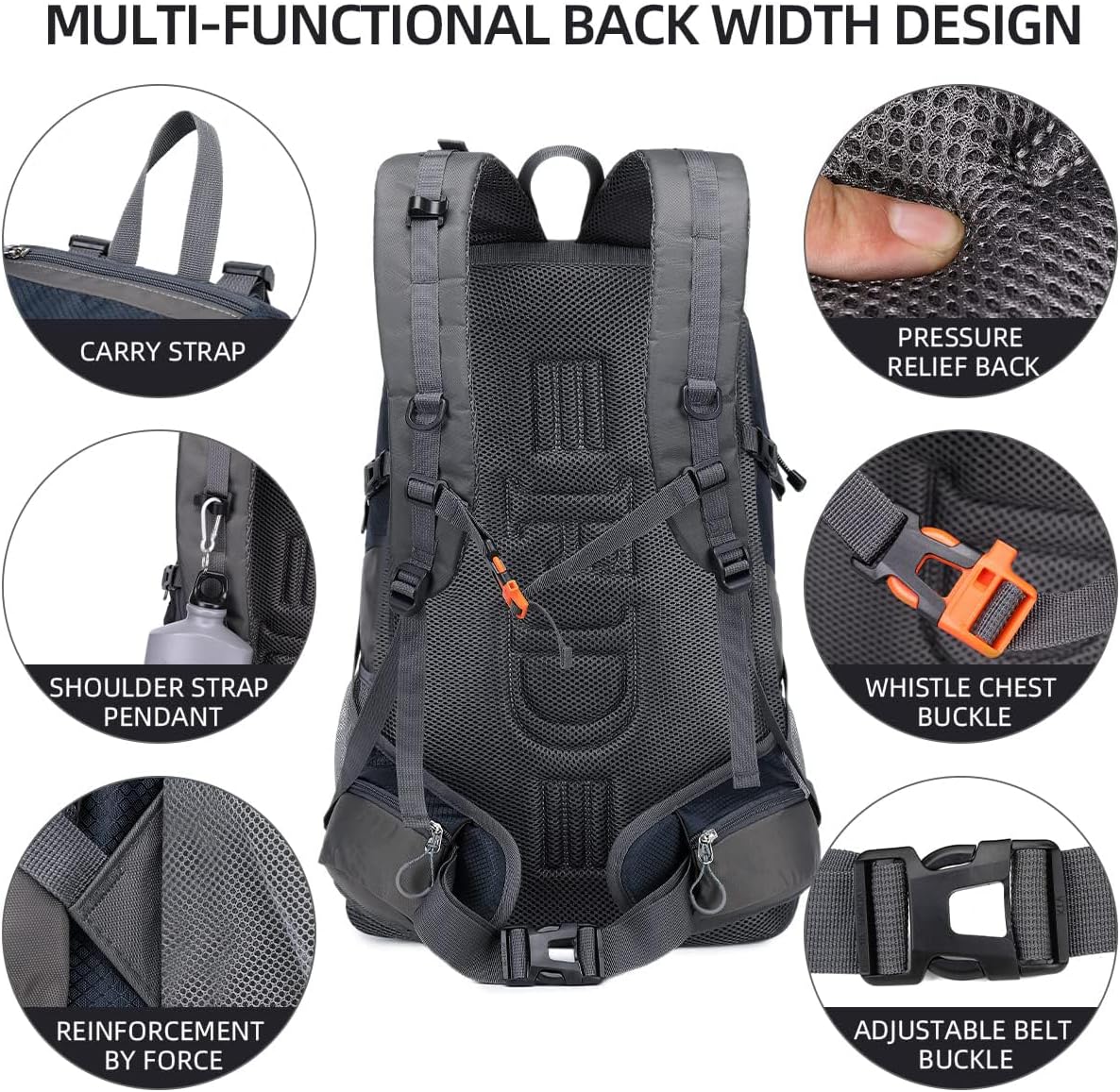 FENGDONG 50L Waterproof Lightweight Expandable Hiking,Camping,Travel Backpack with Shoes Compartment for Men Women Blue - Image 3