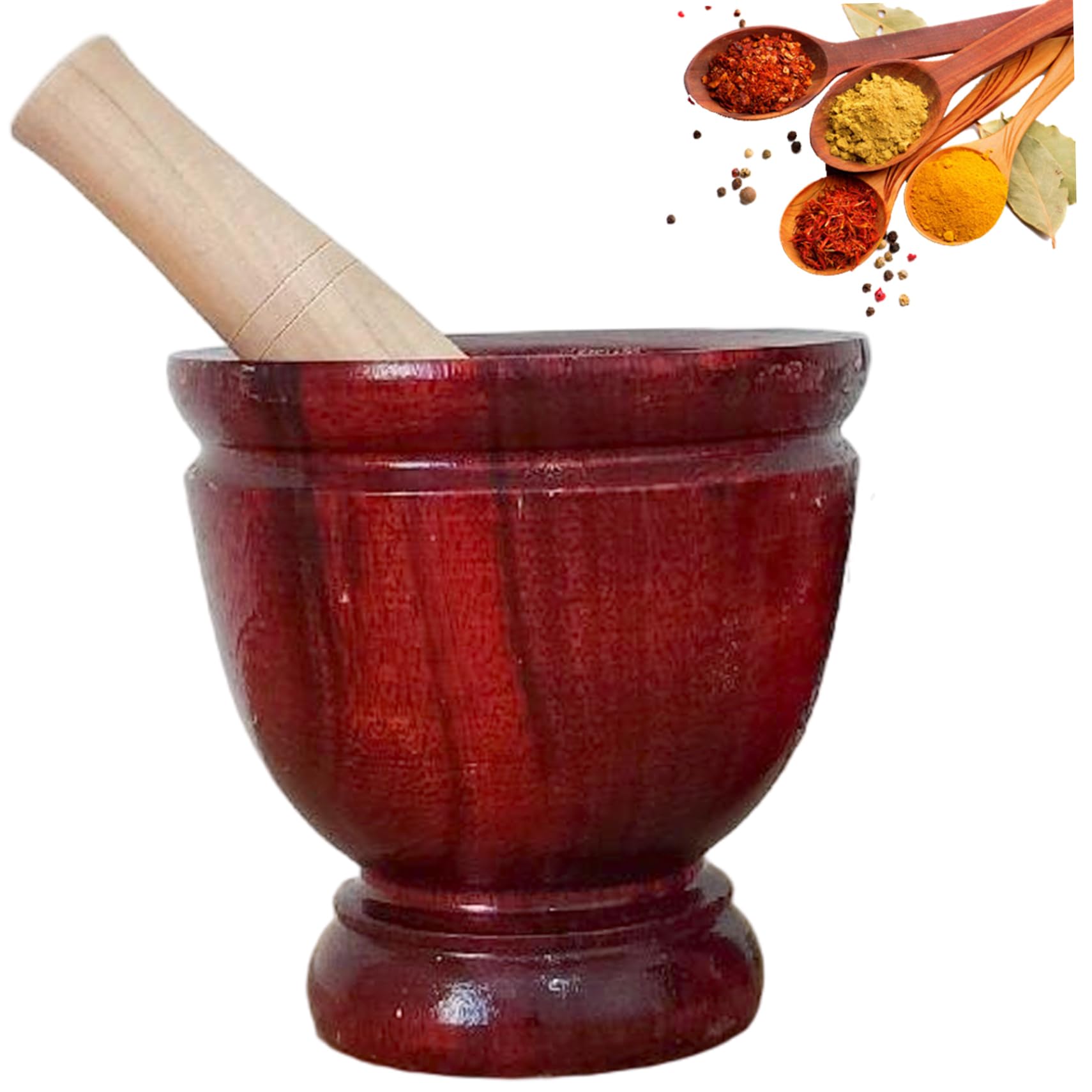 Mortero y Maja de Madera, Juego de mortero y Maja de Madera Natrua Manual Seguro de 6 Pulgadas, Herramienta de Cocina tailandesa para moler Hierbas, ajo, Ensalada de Papaya