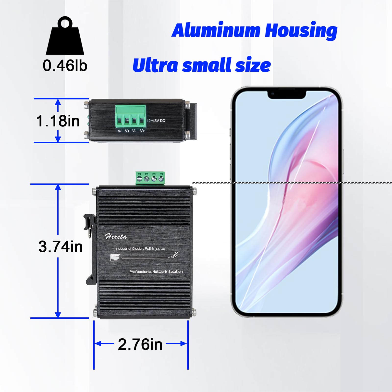Injecteur PoE+ Gigabit, Industriel 2-Ports Adaptateur PoE 30W, IEEE 802.3af/at, 10/100/1000 Mbps, Plug and Play, Distance Jusqu'à 100m(328 ft)