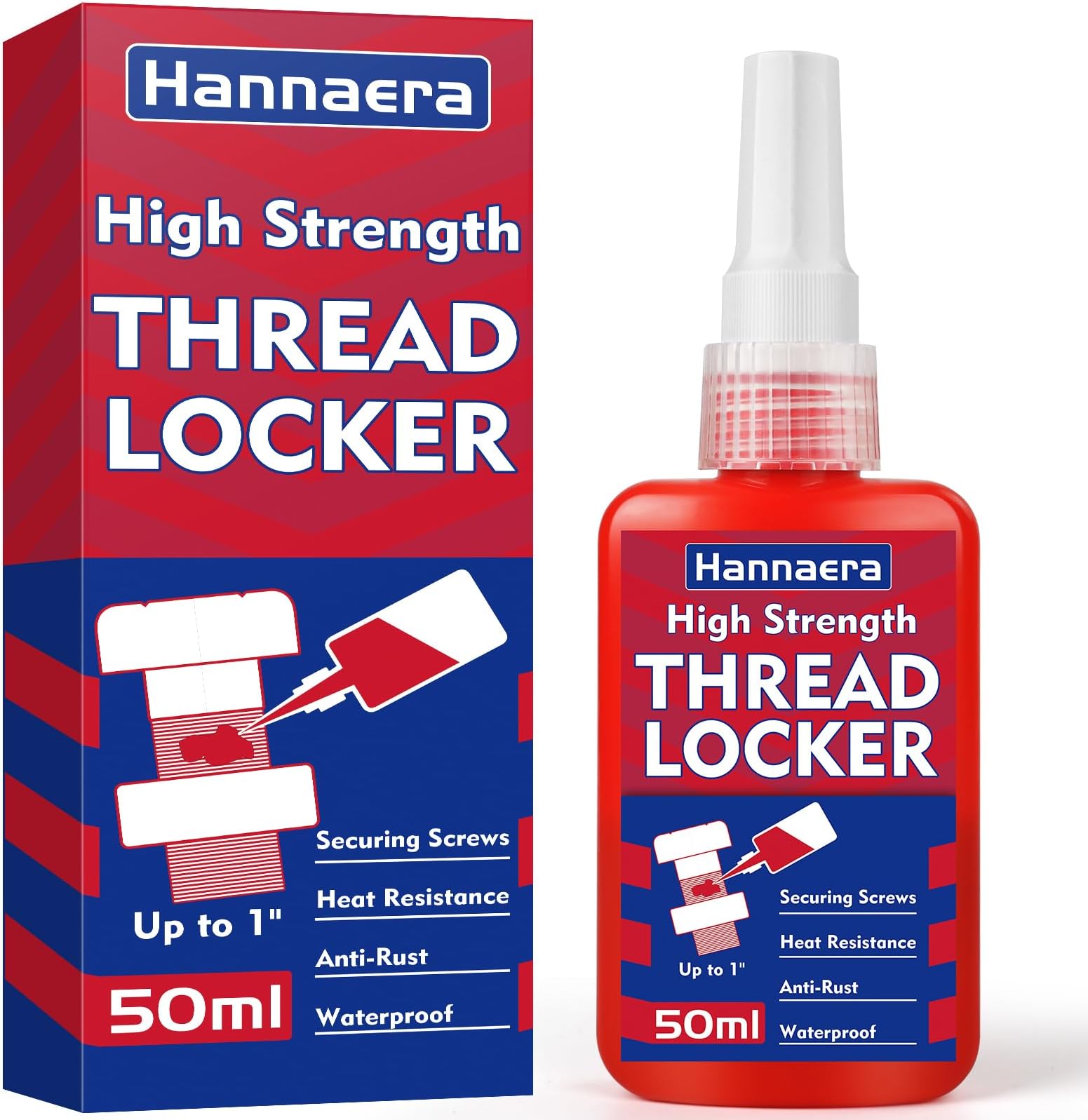 Thread Lock Red 50 ml, High Strength Threadlock, Permanent Threadlocker, Lock & Seal Nuts, Bolts, Fasteners and Metals, Against Losening and Leakage (50ml)