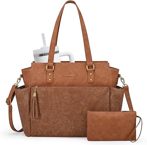 Miniatura 20 de LOVEVOOK Bolsa de mano para laptop para mujer de 15.6 pulgadas, bolsa de trabajo vintage con gran portavasos, bolsa impermeable para computadora y