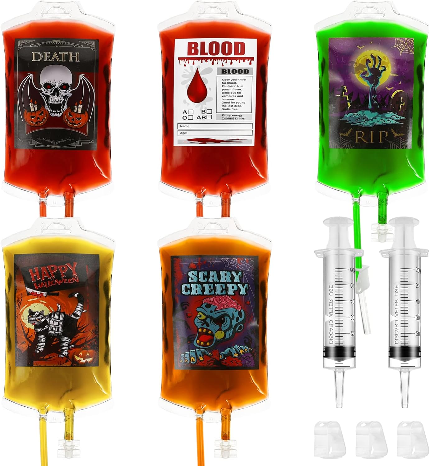 20Sets Halloween Blood Bags Reusable Drink Pouches with